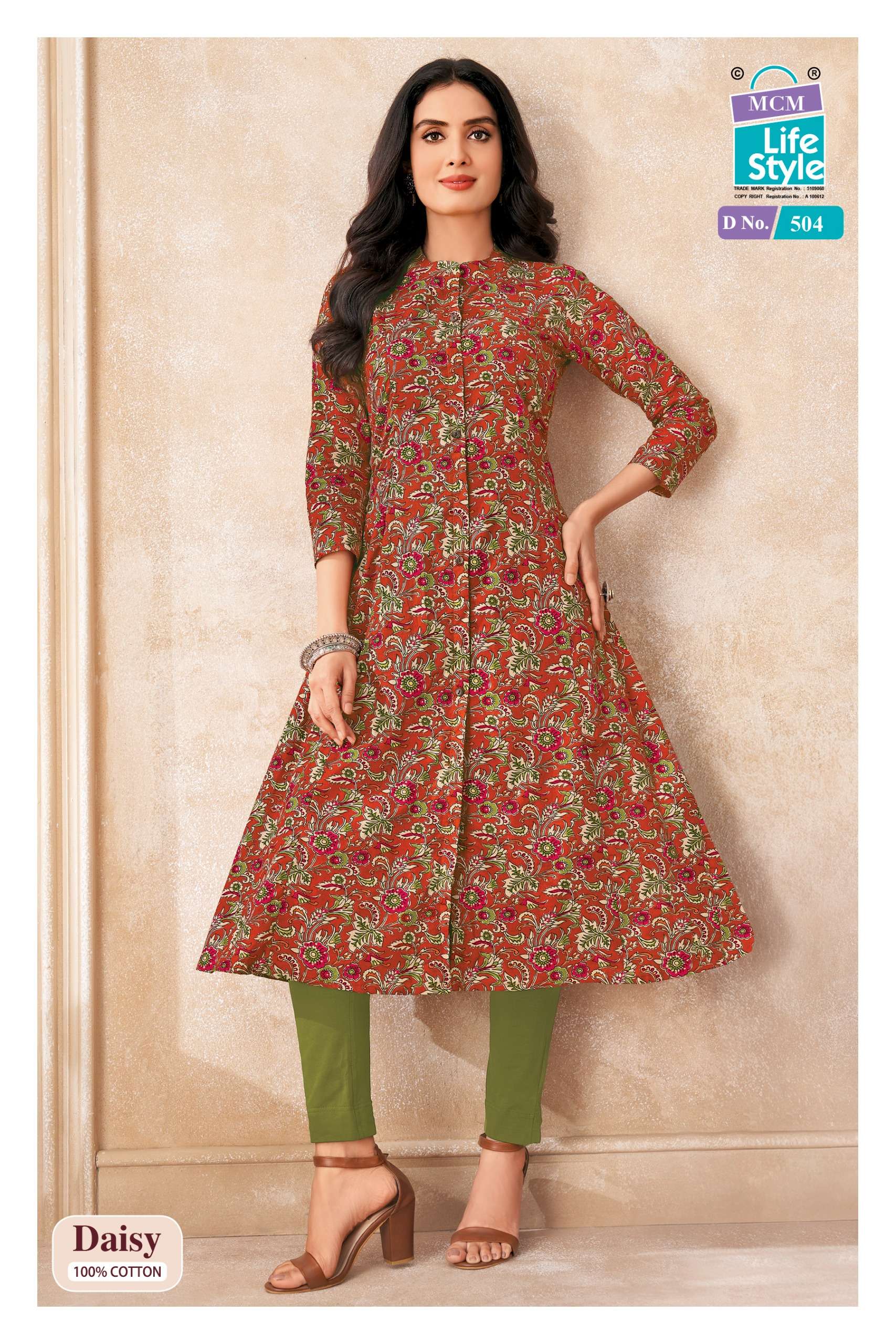 MCM LIFESTYLE DAISY VOL 5 COTTON PRINTED A LINE PATTERNS LADIES KURTI 