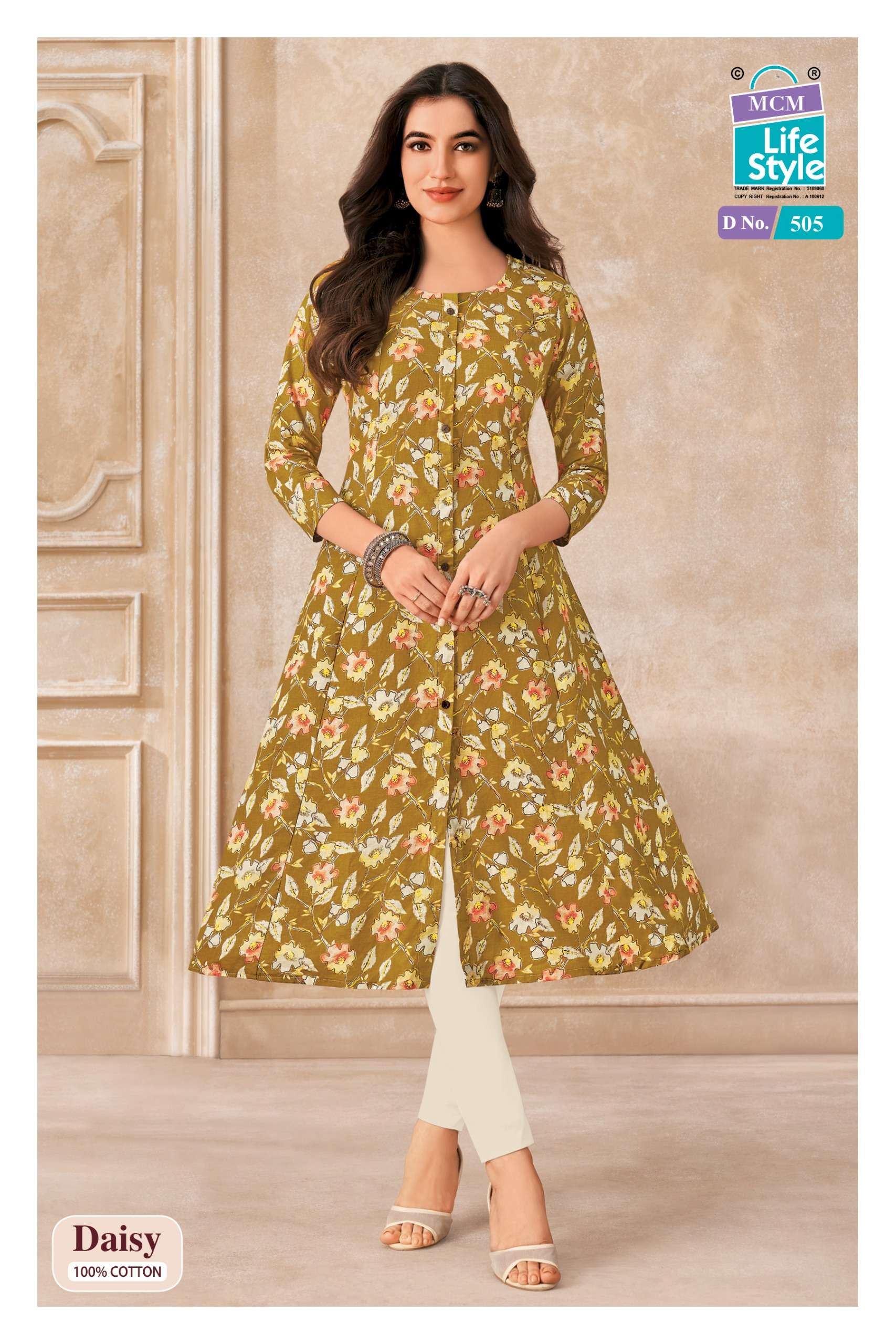 MCM LIFESTYLE DAISY VOL 5 COTTON PRINTED A LINE PATTERNS LADIES KURTI 