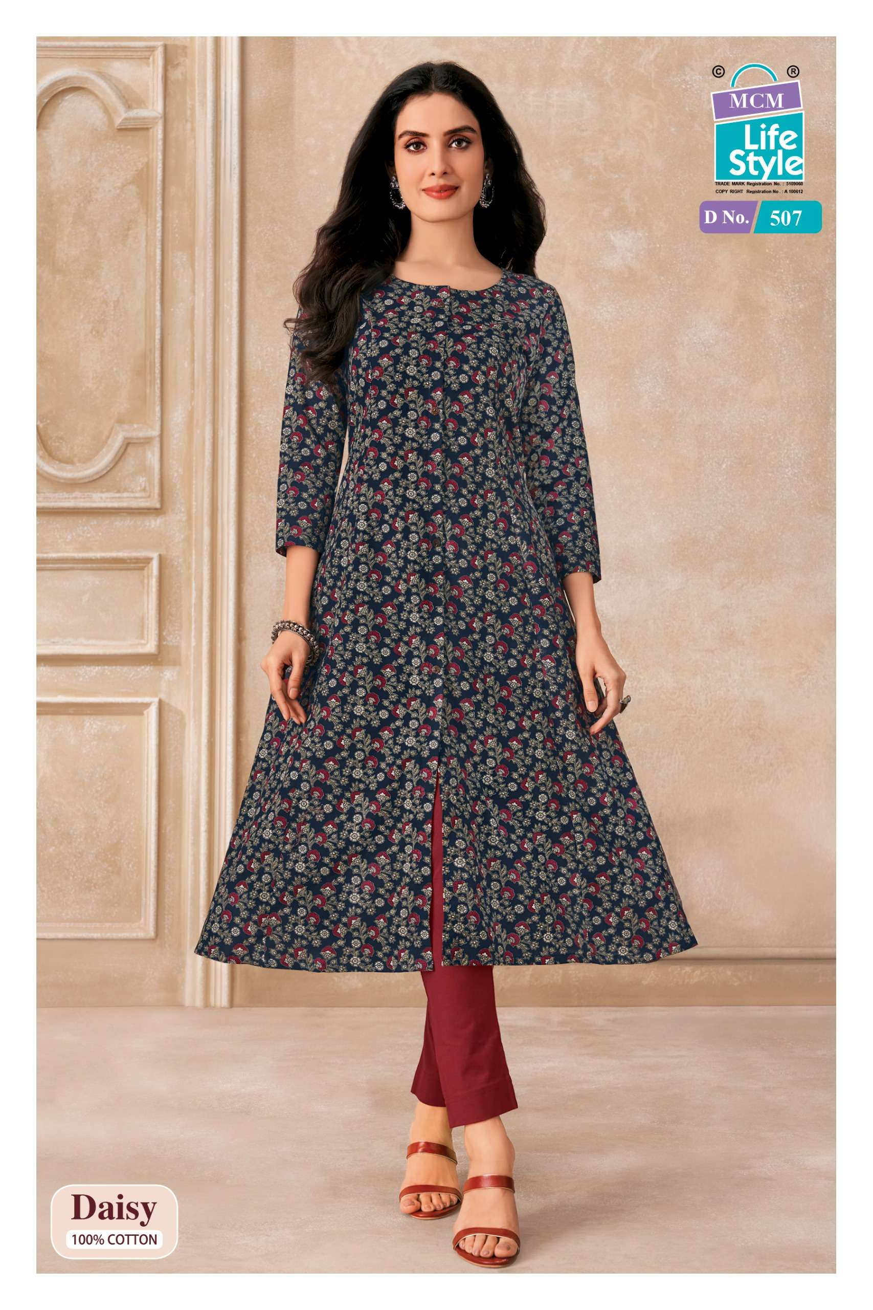MCM LIFESTYLE DAISY VOL 5 COTTON PRINTED A LINE PATTERNS LADIES KURTI 