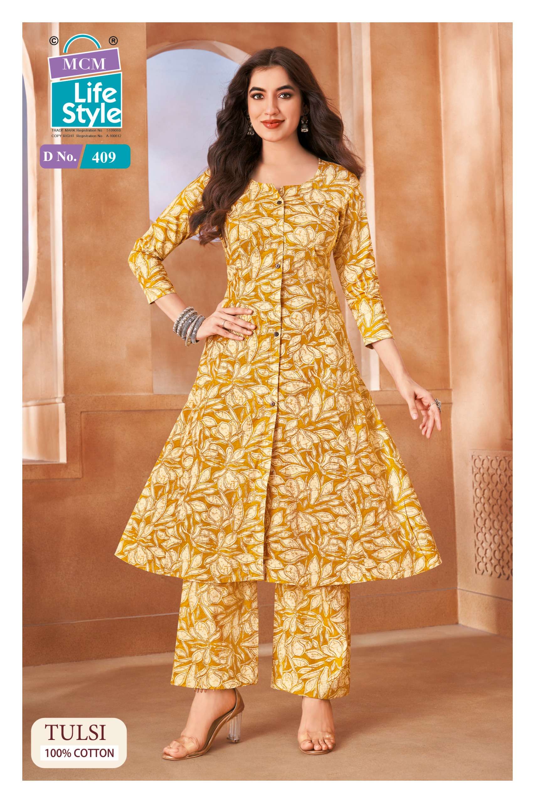 MCM LIFESTYLE TULSI VOL 4 COTTON A LINE STYLE KURTI WITH BOTTOM PAIR 