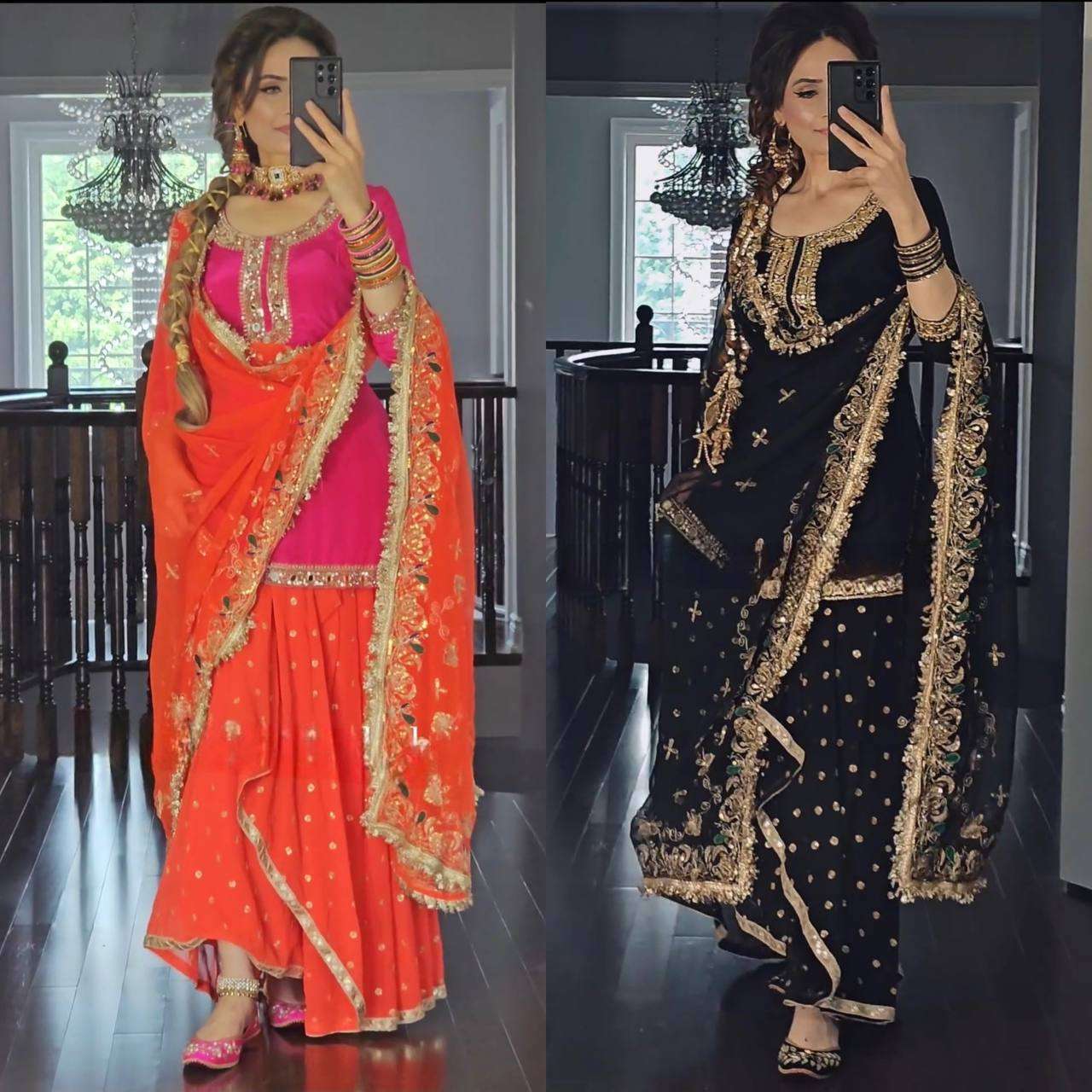 MD 3023 SILK DESIGNER FESTIVE WEAR LADIES TOP DHOTI SKIRT AND DUPATTA SET 