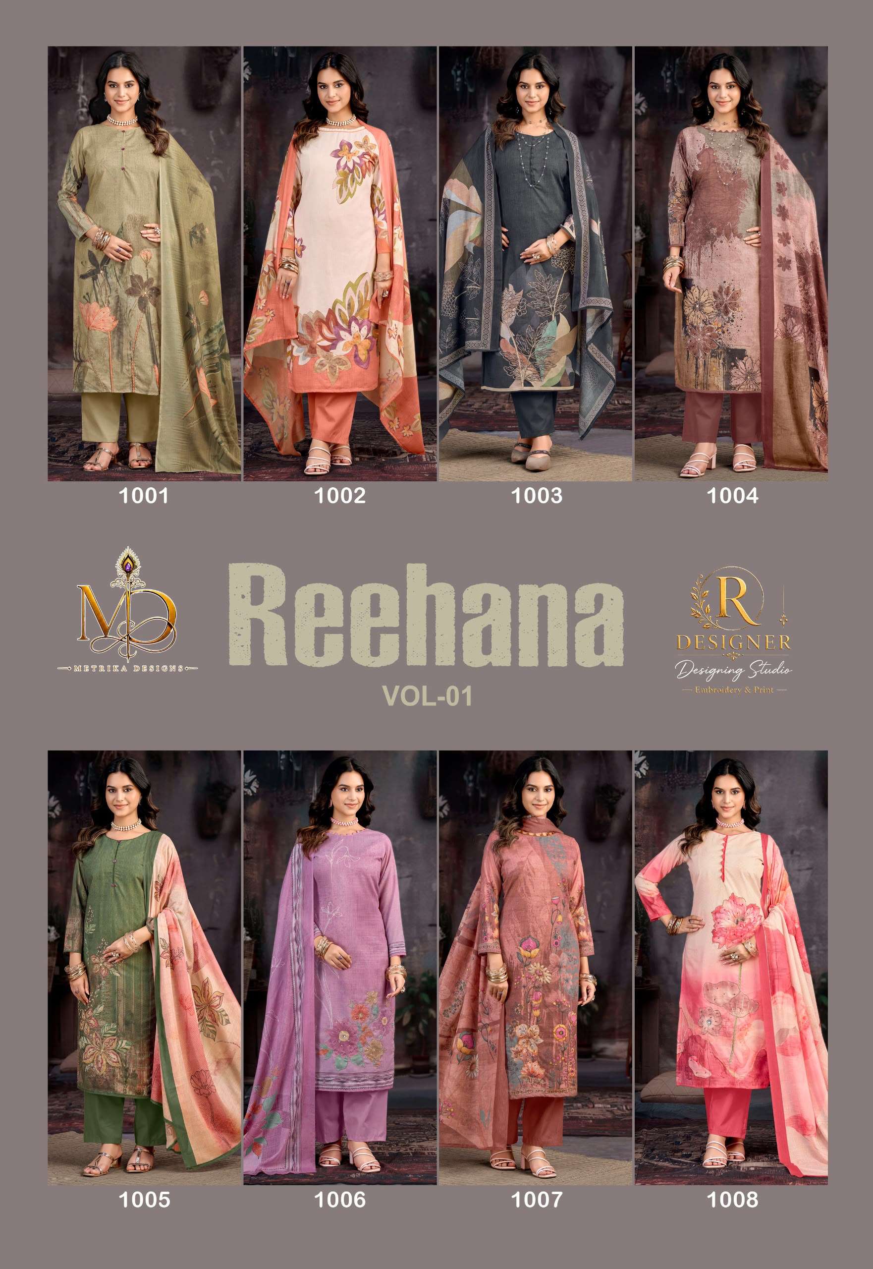 METRIKA DESIGNS REEHANA VOL 1 COTTON DIGITAL PRINT WITH FANCY WORK SUIT
