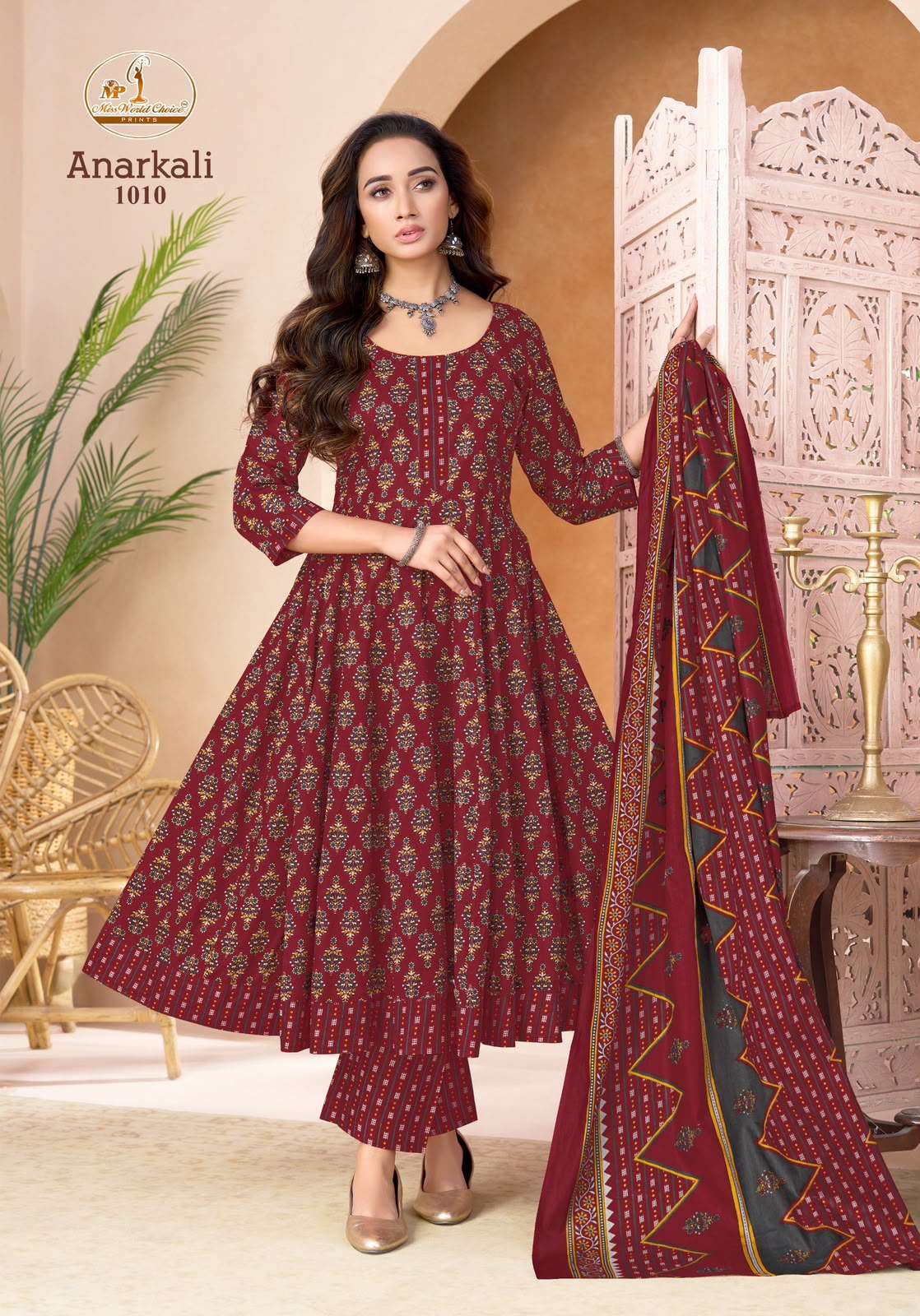 MISS WORLD CHOICE ANARKAL VOL 1 COTTON PRINTED LADIES KURTI BOTTOM AND DUPATTA SET 