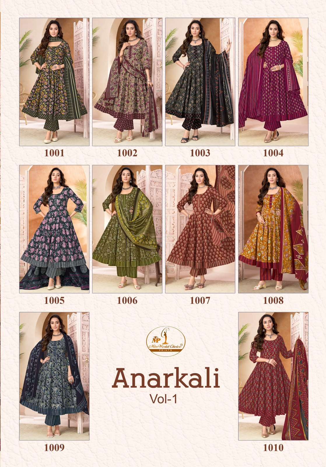 MISS WORLD CHOICE ANARKAL VOL 1 COTTON PRINTED LADIES KURTI BOTTOM AND DUPATTA SET 