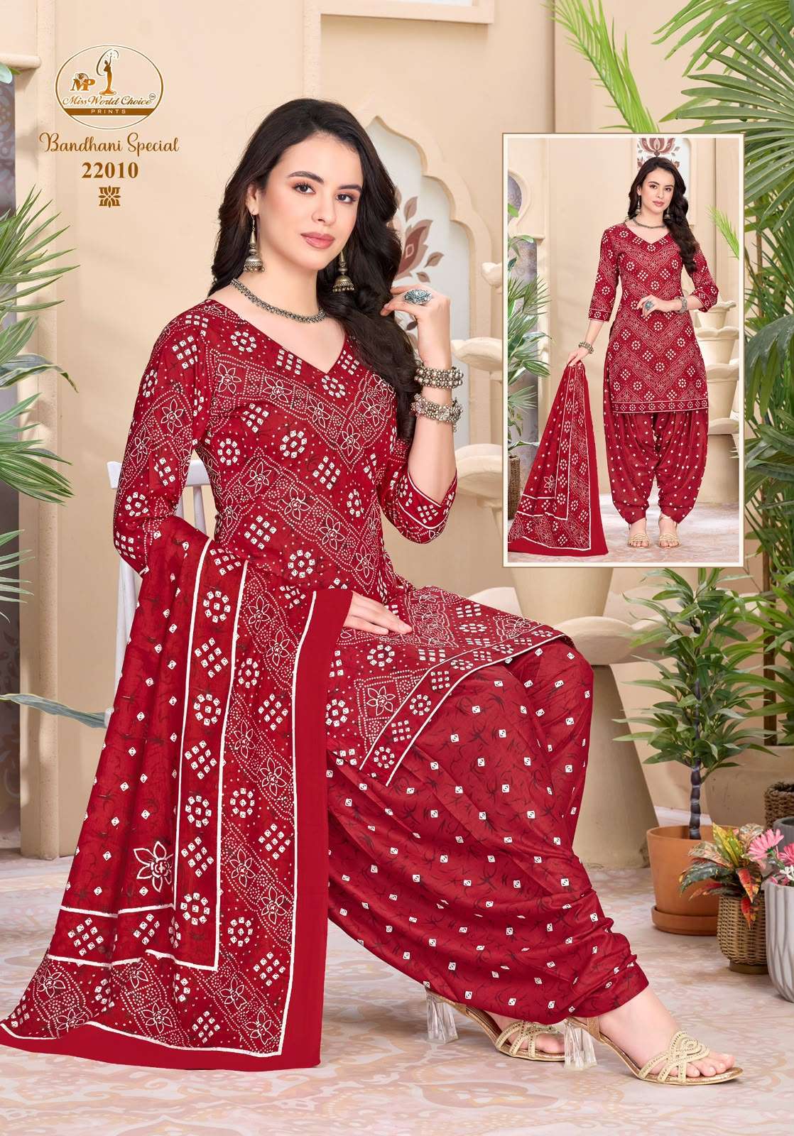 MISS WORLD CHOICE BANDHANI SPECIAL VOL 22 COTTON PRINTED PATIYALA DRESS 