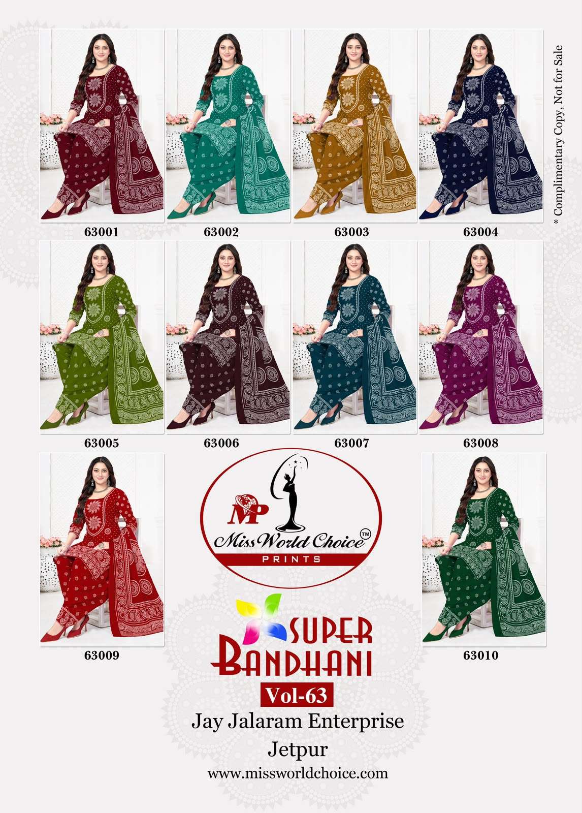 MISS WORLD CHOICE SUPER BANDHANI VOL 63 COTTON PRINTED PATIYALA SALWAR SUIT 