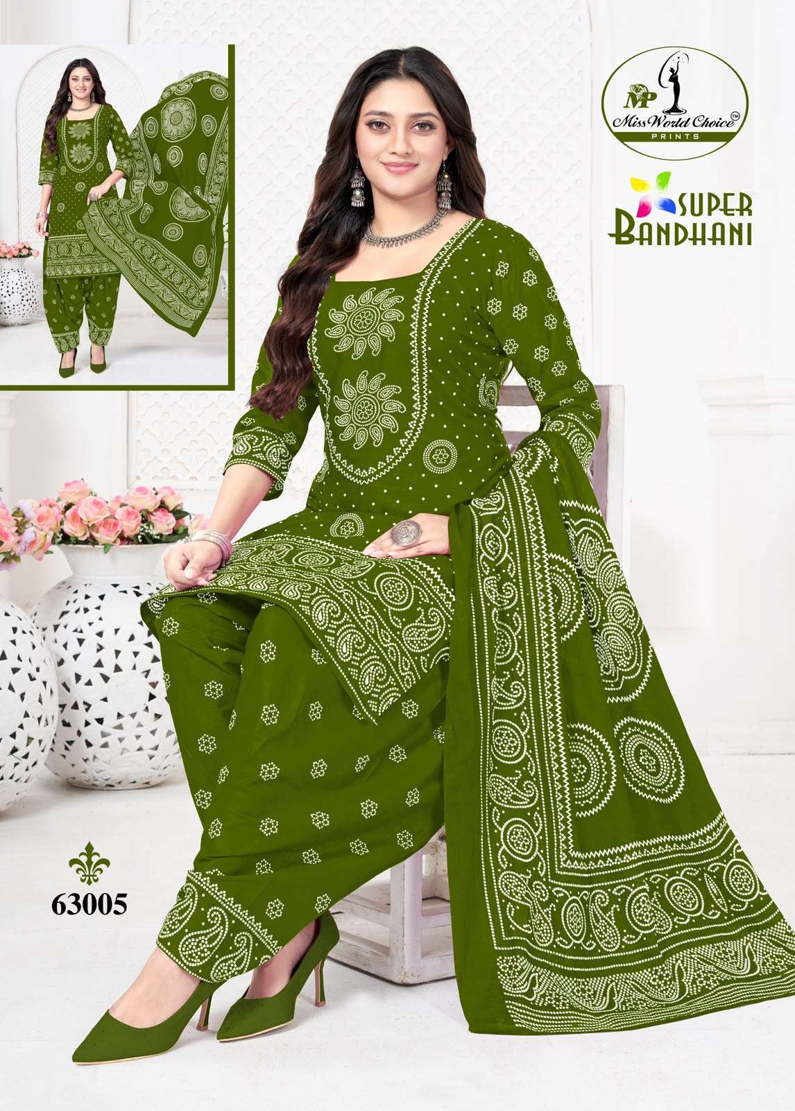 MISS WORLD CHOICE SUPER BANDHANI VOL 63 COTTON PRINTED PATIYALA SALWAR SUIT 