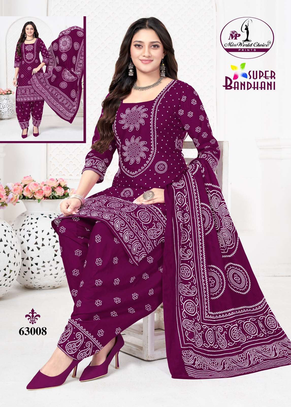 MISS WORLD CHOICE SUPER BANDHANI VOL 63 COTTON PRINTED PATIYALA SALWAR SUIT 