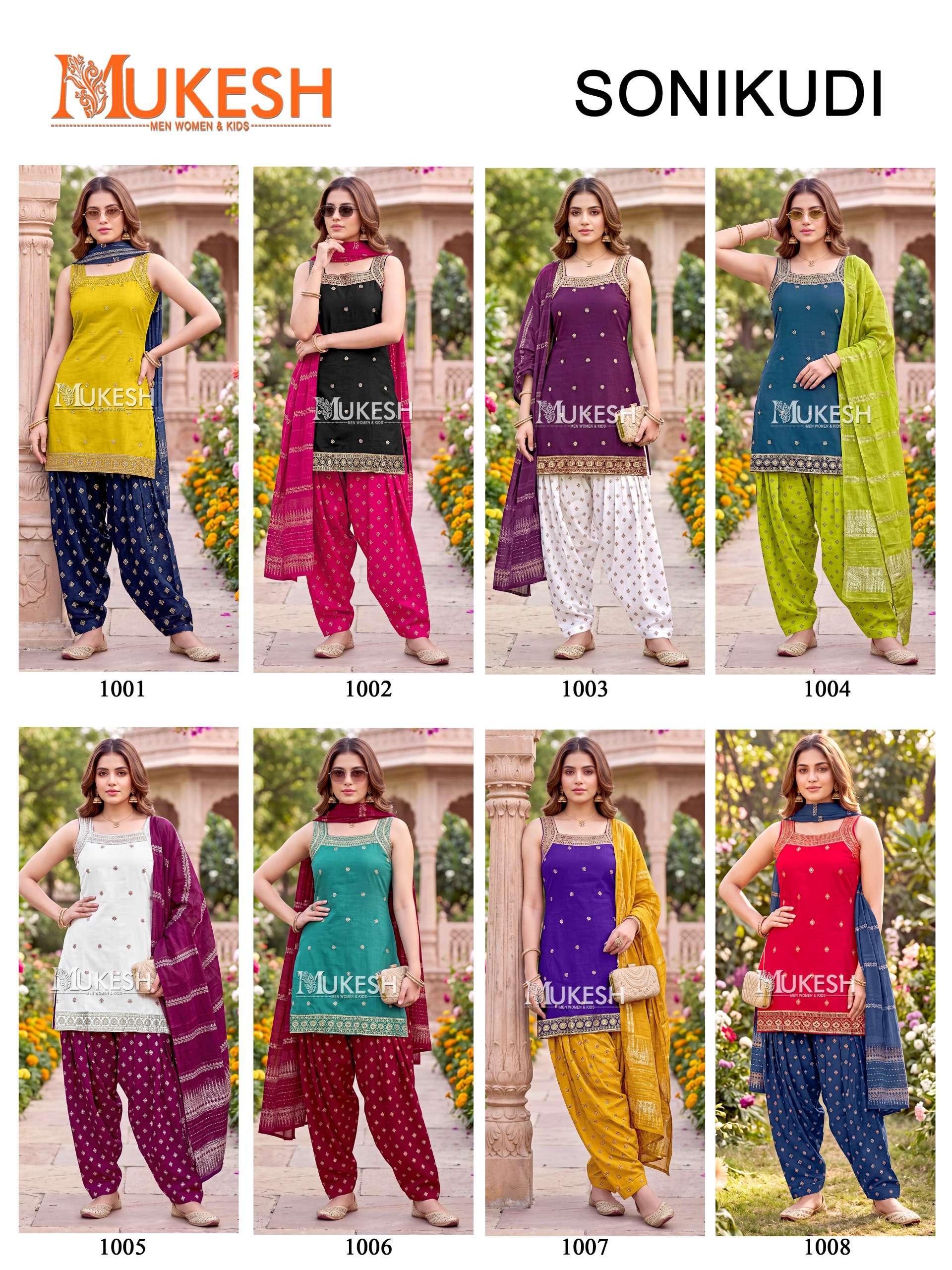 MUKESH SONIKUDI SILK DESIGNER WORK KURTI PATIYALA BOTTOM AND DUPATTA SET 