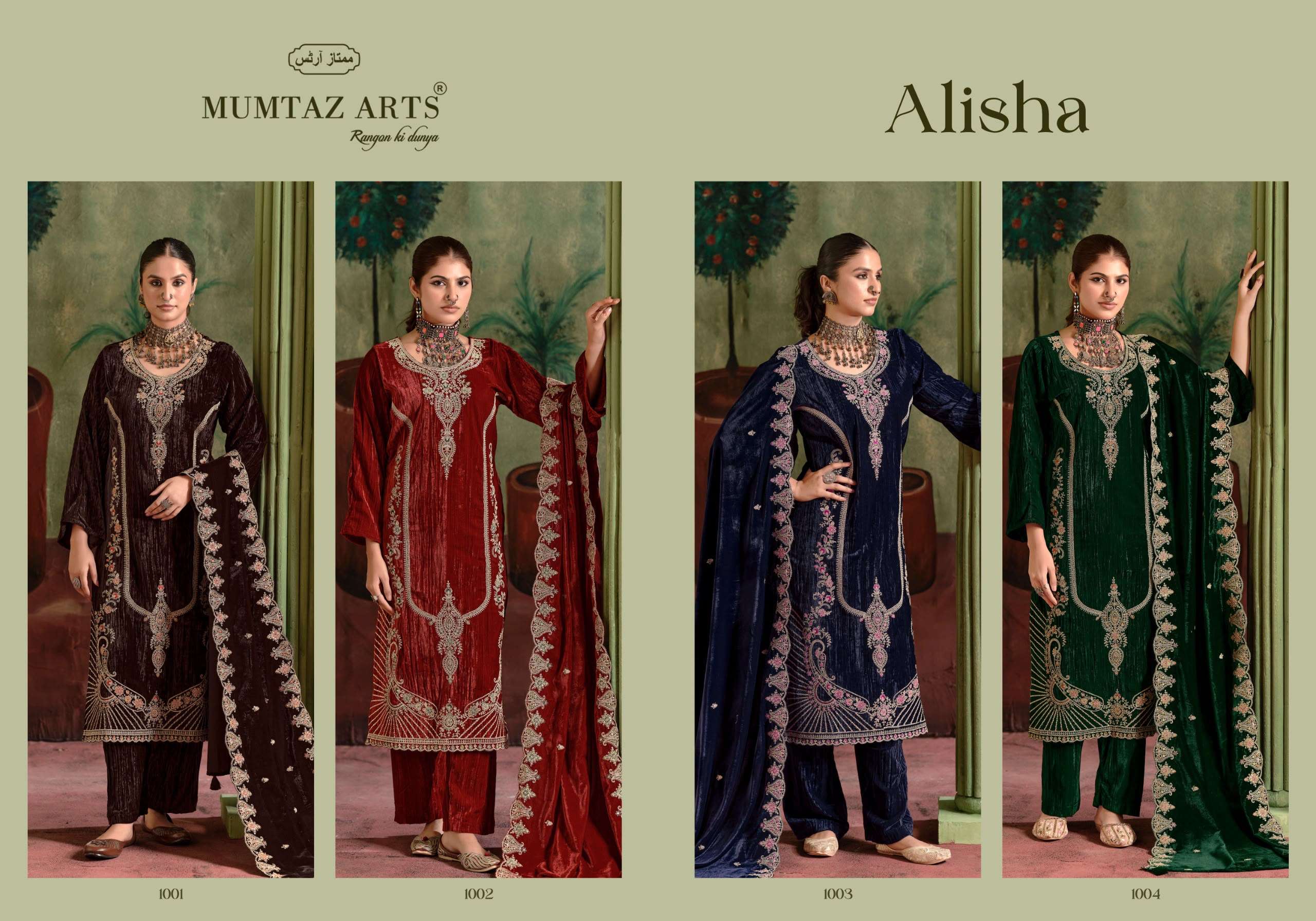 MUMTAZ ARTS ALISHA VELVET HEAVY EMBROIDERED DESIGNER WORKED SUIT 