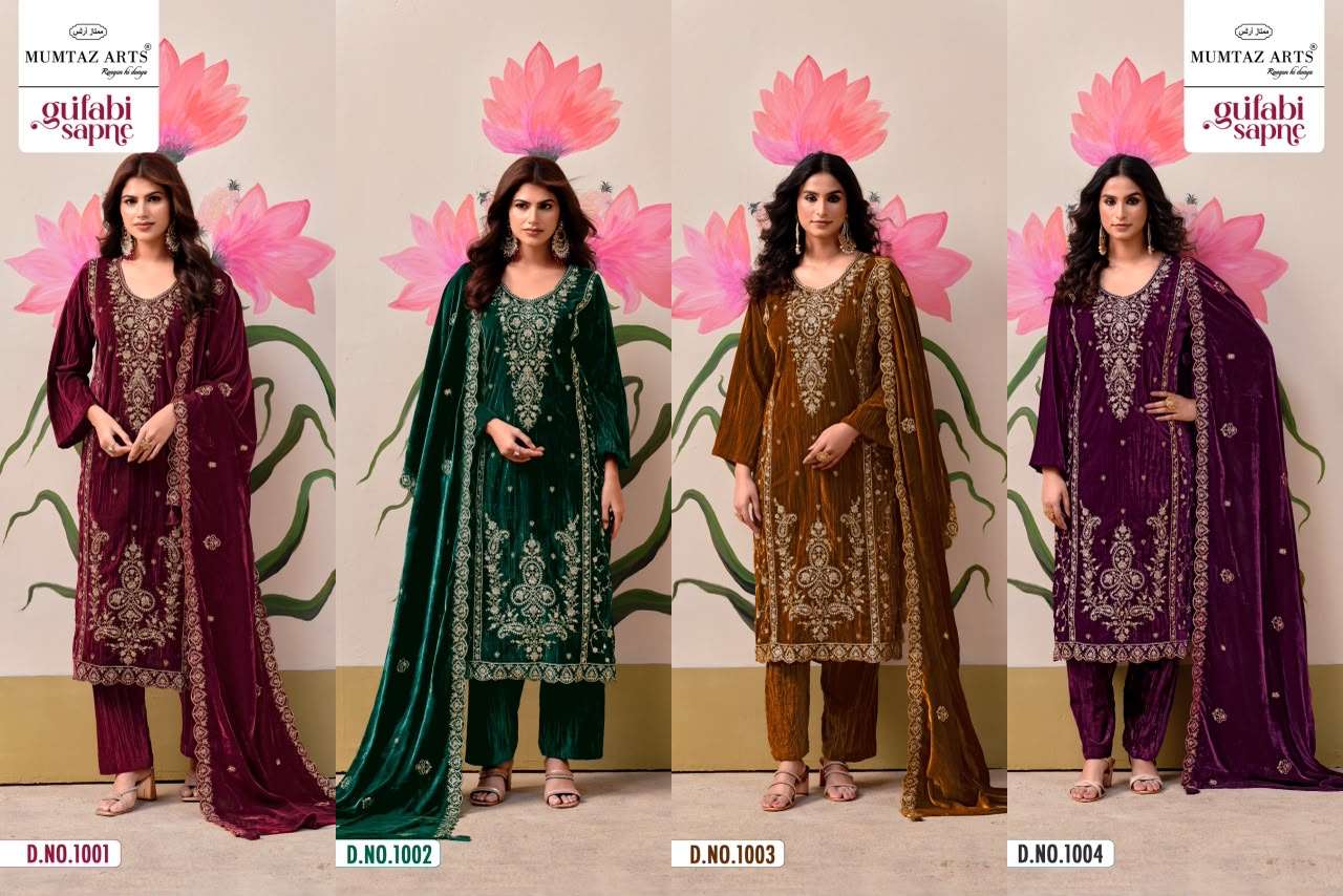 MUMTAZ ARTS GULABI SAPNE VELVET EMBROIDERY DESIGNER WORK SUIT