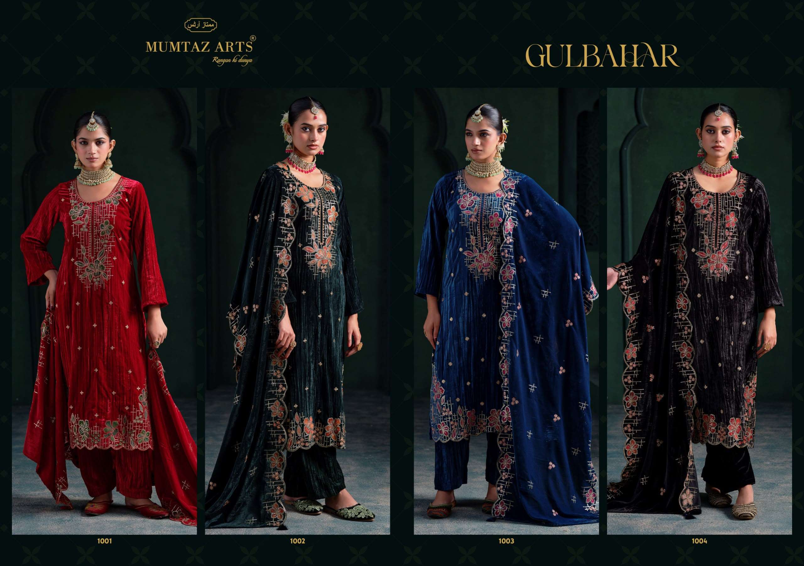 MUMTAZ ARTS GULBAHAR VELVET HEAVY EMBROIDERED DESIGNER WORKED SUIT