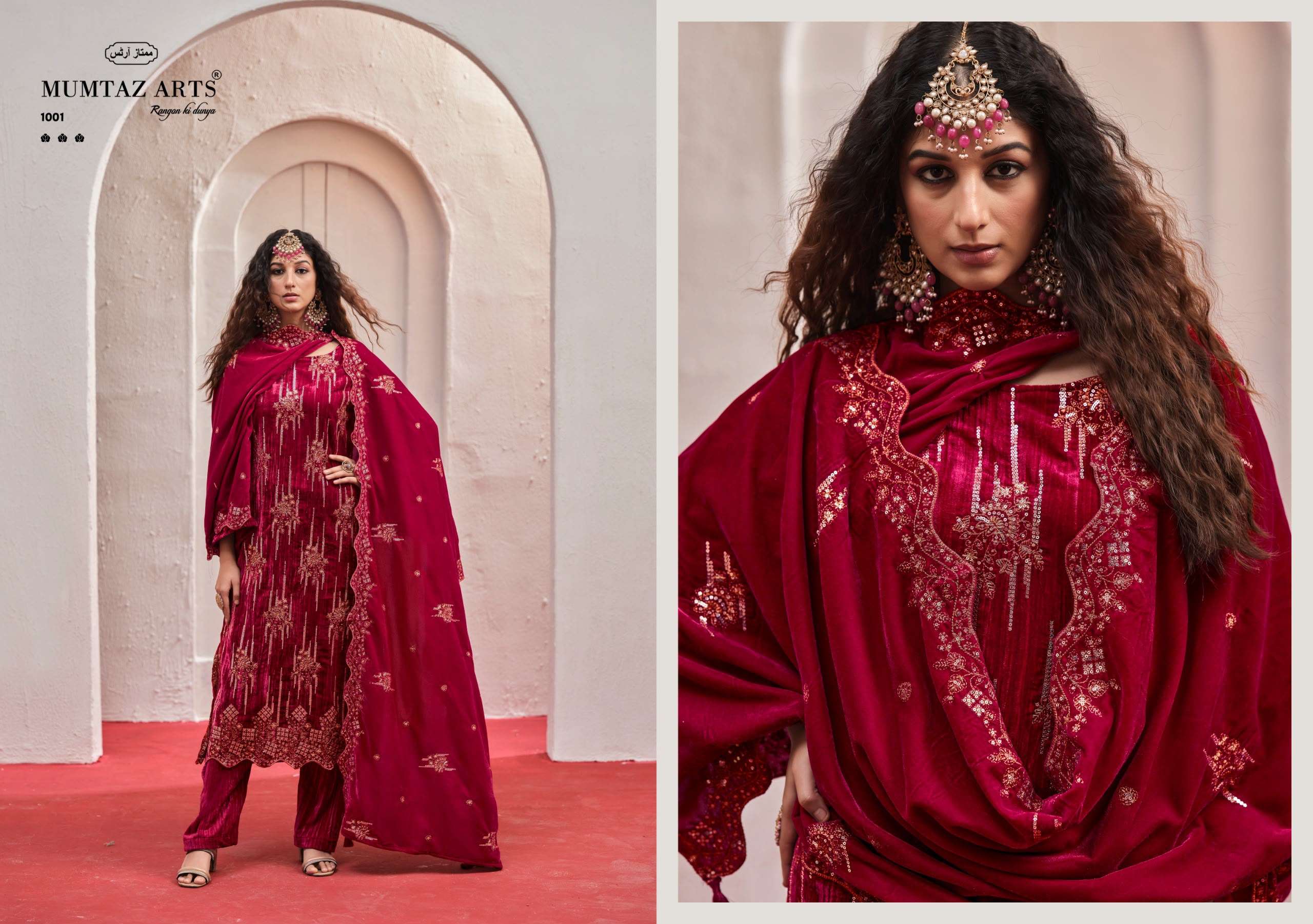MUMTAZ ARTS MAAHI VELVET EMBROIDERED DESIGNER WORKED SUIT