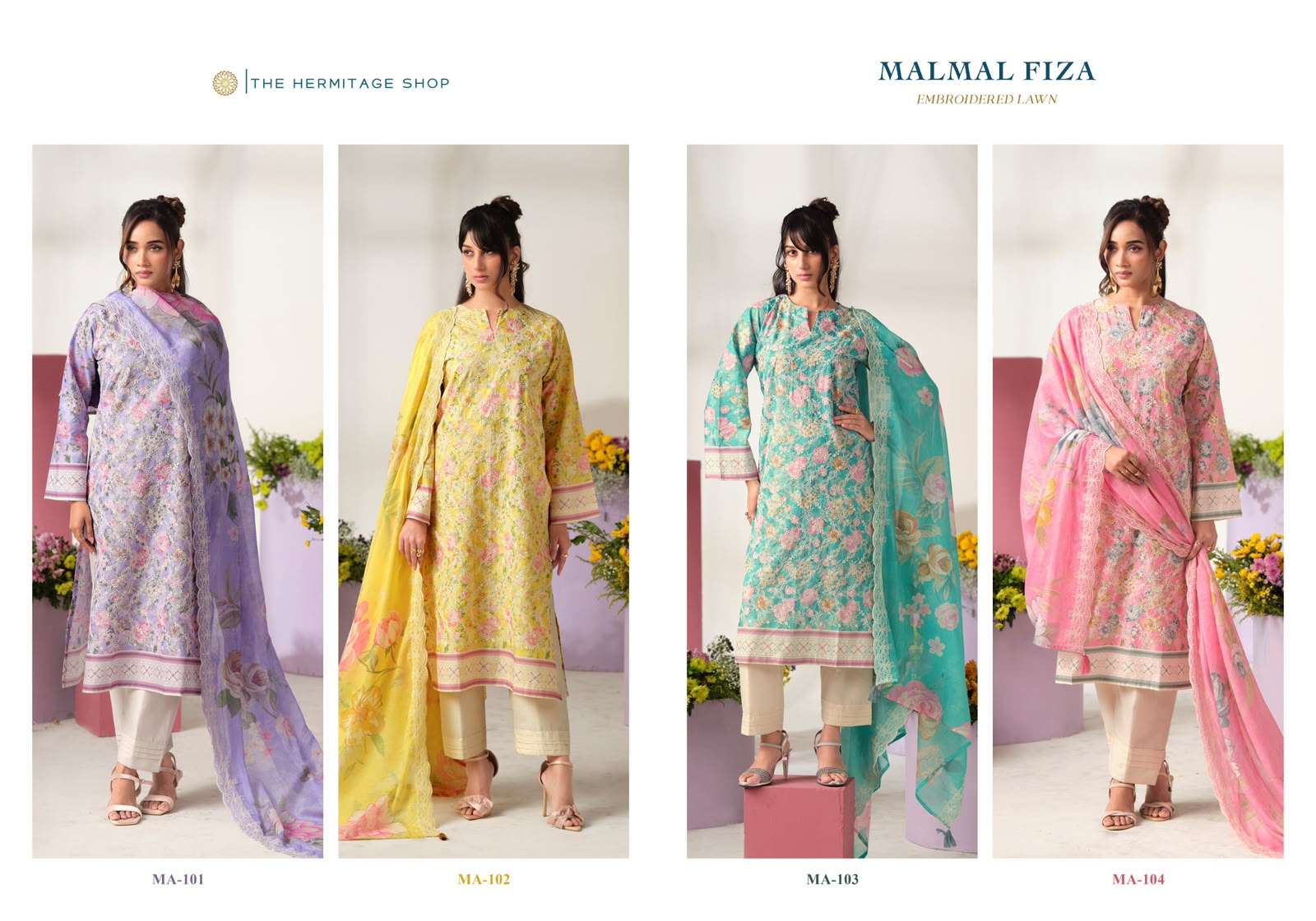 MUMTAZ ARTS MAL MAL FIZA LAWN COTTON PRINT WITH FANCY DESIGNER WORK SUIT