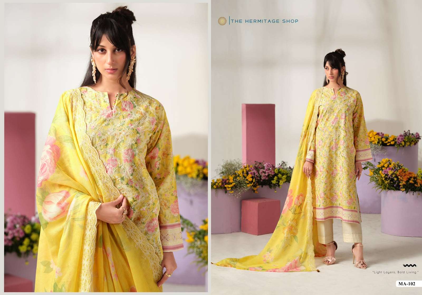 MUMTAZ ARTS MAL MAL FIZA LAWN COTTON PRINT WITH FANCY DESIGNER WORK SUIT