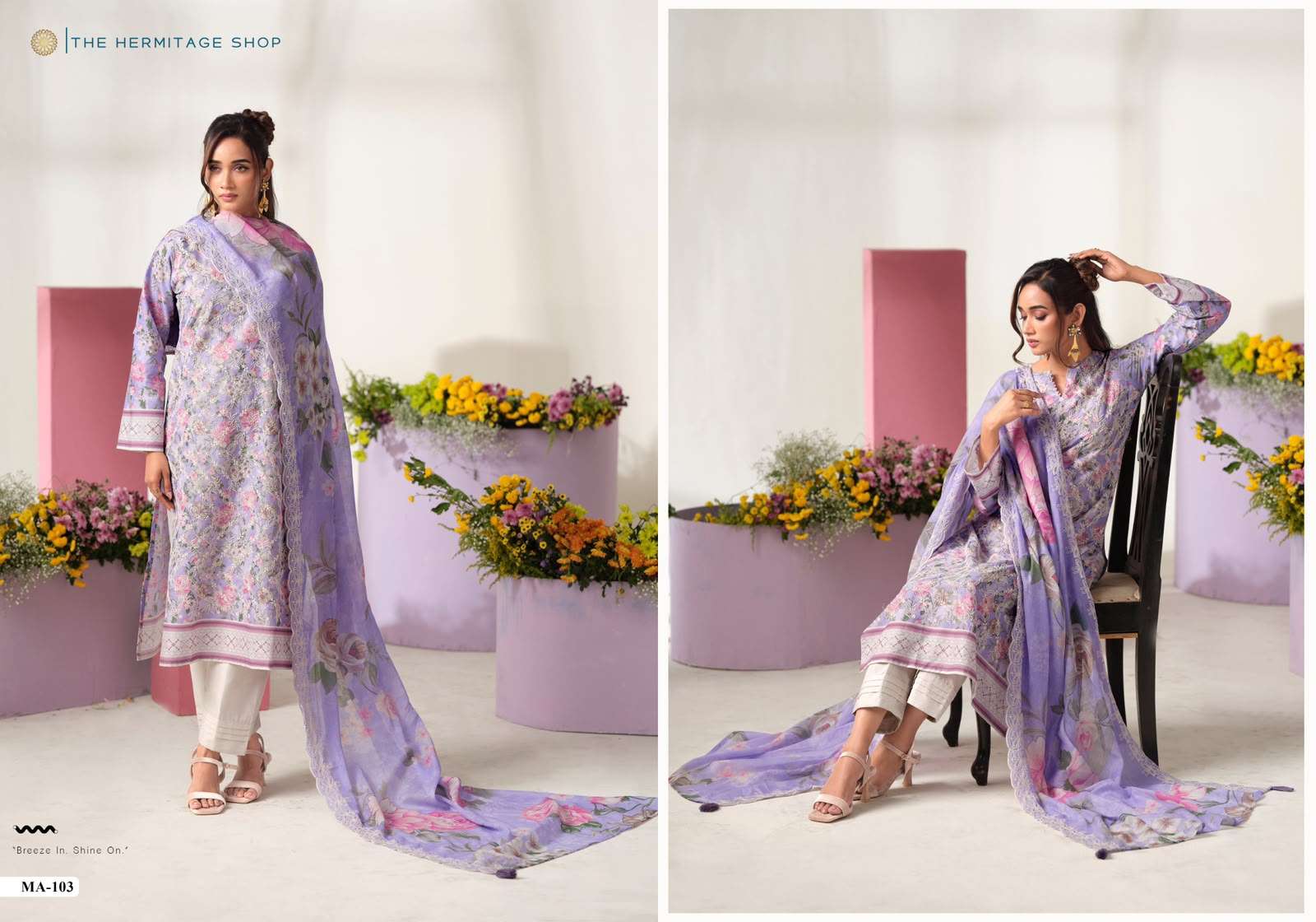 MUMTAZ ARTS MAL MAL FIZA LAWN COTTON PRINT WITH FANCY DESIGNER WORK SUIT