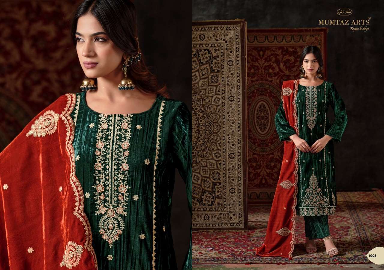 MUMTAZ ARTS MALIKA E NOOR VELVET HEAVY EMBROIDERED DESIGNER SUIT