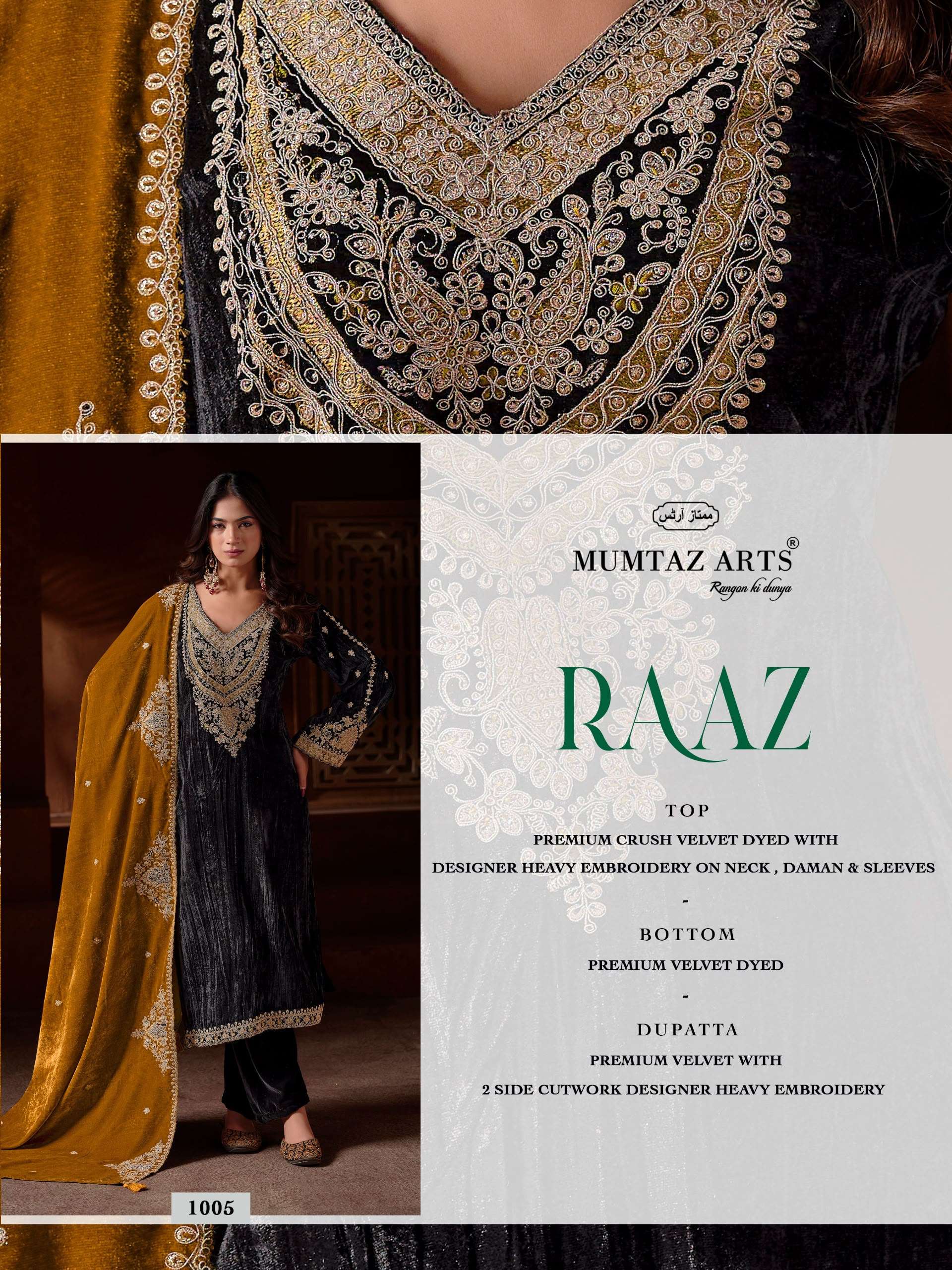 MUMTAZ ARTS RAAZ VELVET HEAVY EMBROIDERED DESIGNER WORKED FESTIVE WEAR SUIT