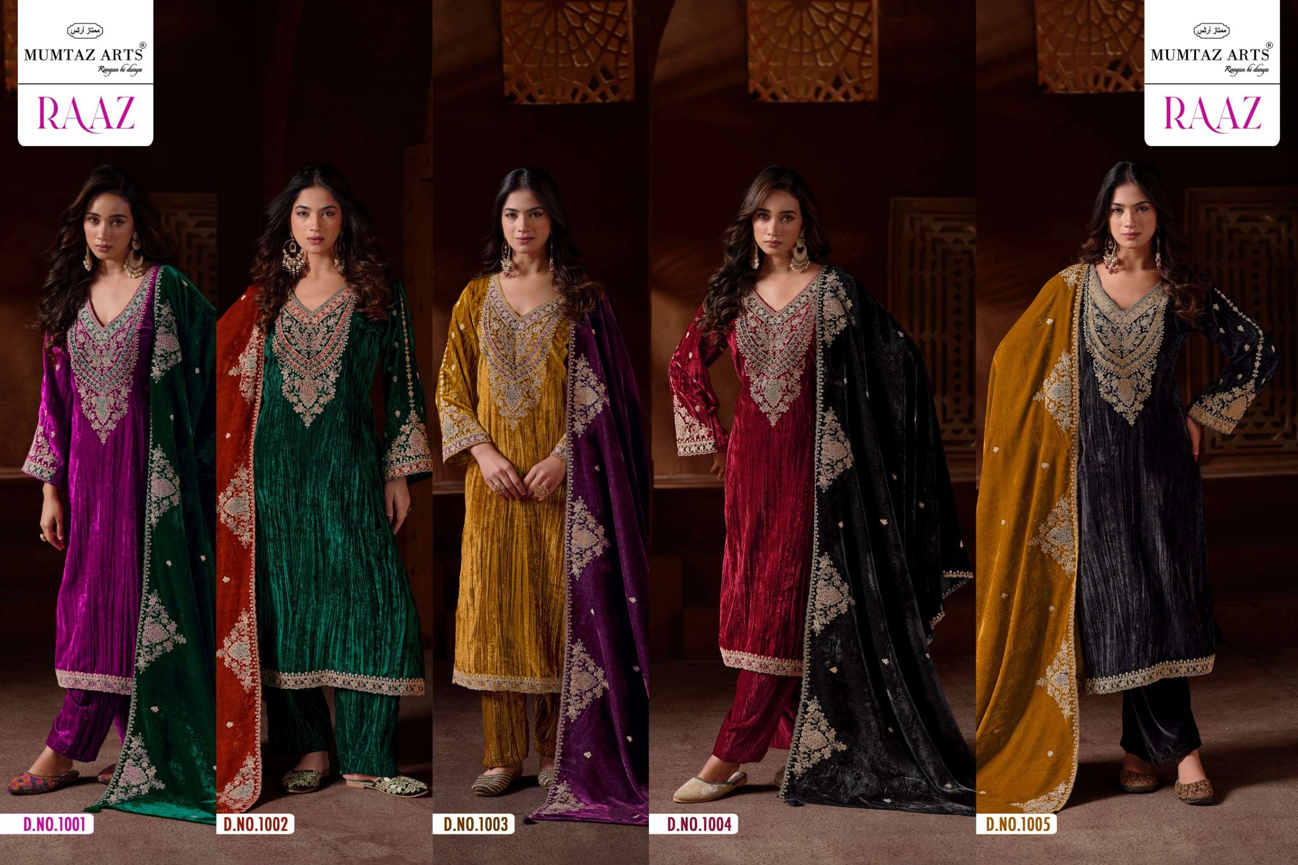 MUMTAZ ARTS RAAZ VELVET HEAVY EMBROIDERED DESIGNER WORKED FESTIVE WEAR SUIT