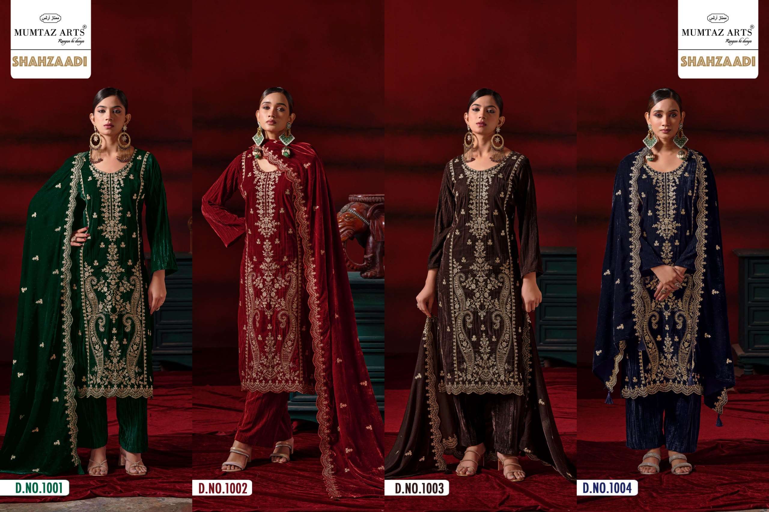MUMTAZ ARTS SHEHZAADI VELVET HEAVY EMBROIDERED DESIGNER WORKED SUIT