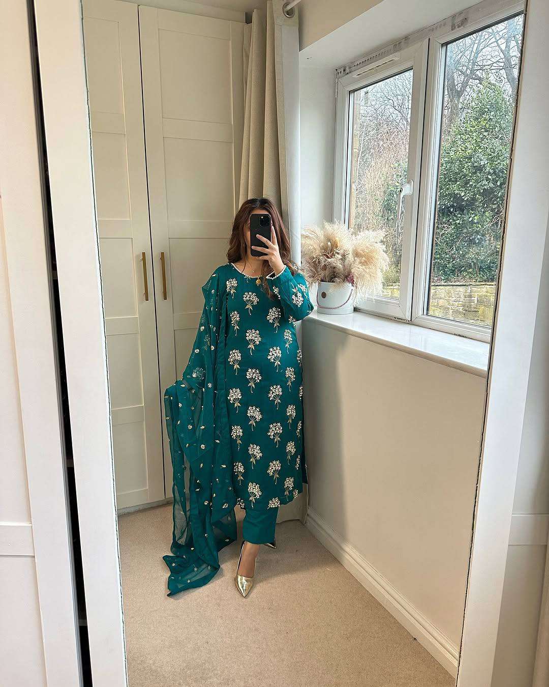 ND 5032 CHINON SILK HEAVY EMBROIDERY DESIGNER LONG TOP PANT WITH DUPATTA SET 