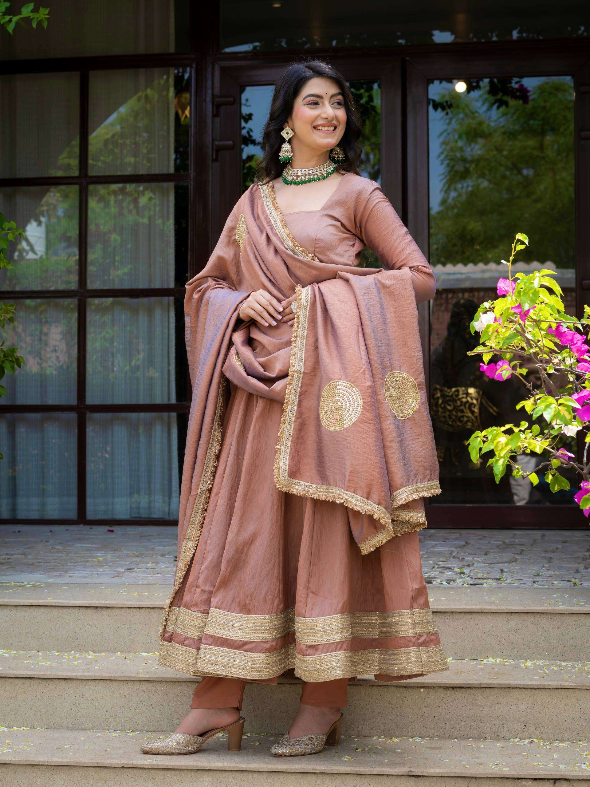 ND 5078 SILK PREETY LOOK DESIGNER PARTY WEAR ANARKALI GOWN STYLE DRESS 