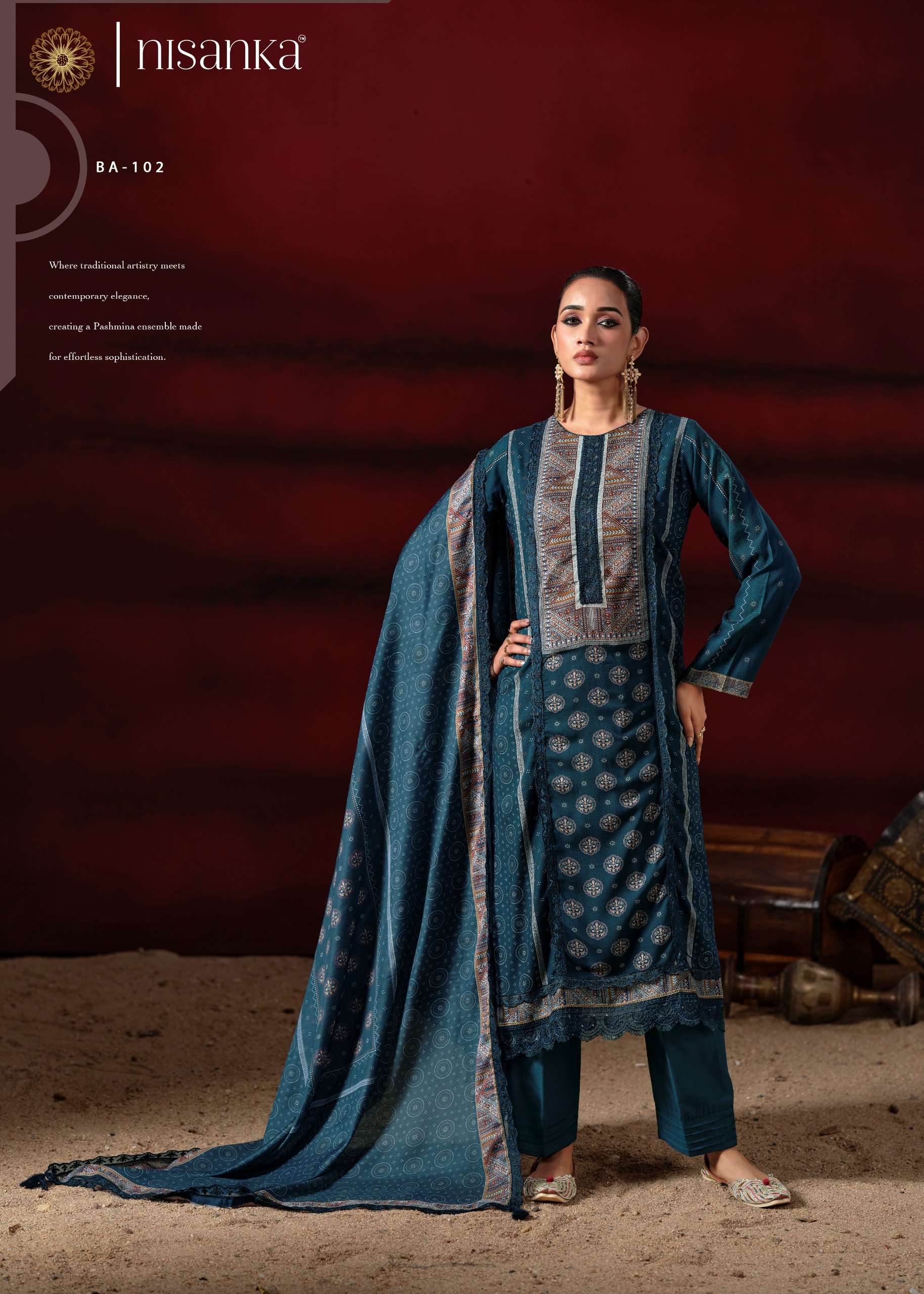 NISANKA LIFESTYLES BAGH VISCOSE DIGITAL PRINT WITH EMBROIDERY DESIGNER WORK SUIT 