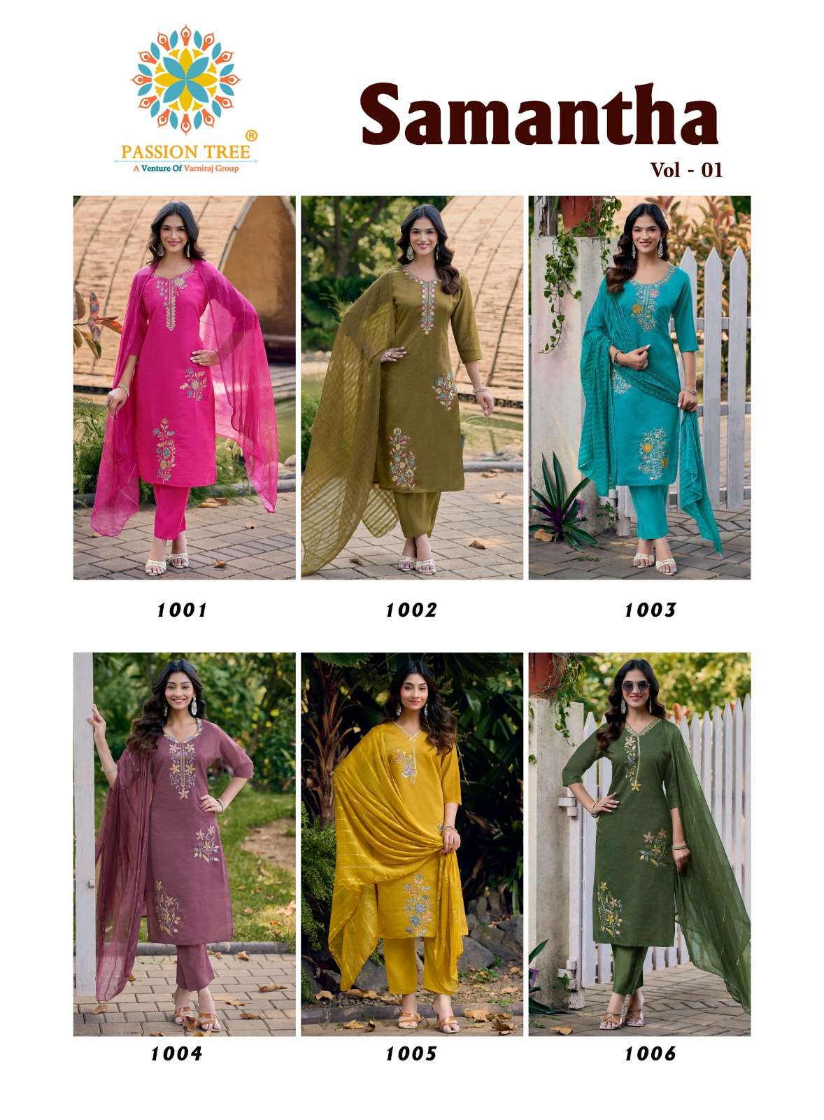 PASSION TREE SAMANTHA VOL 1 SILK STRAIGHT CUT KURTI PANT AND DUPATTA SET