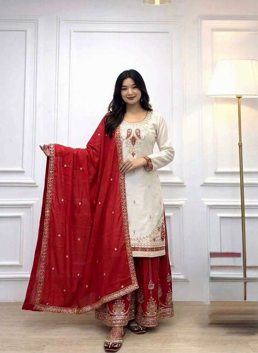 PD 1170 SILK SEQUENCE EMBROIDERY DESIGNER WORK FUNCTION WEAR LADIES SUIT