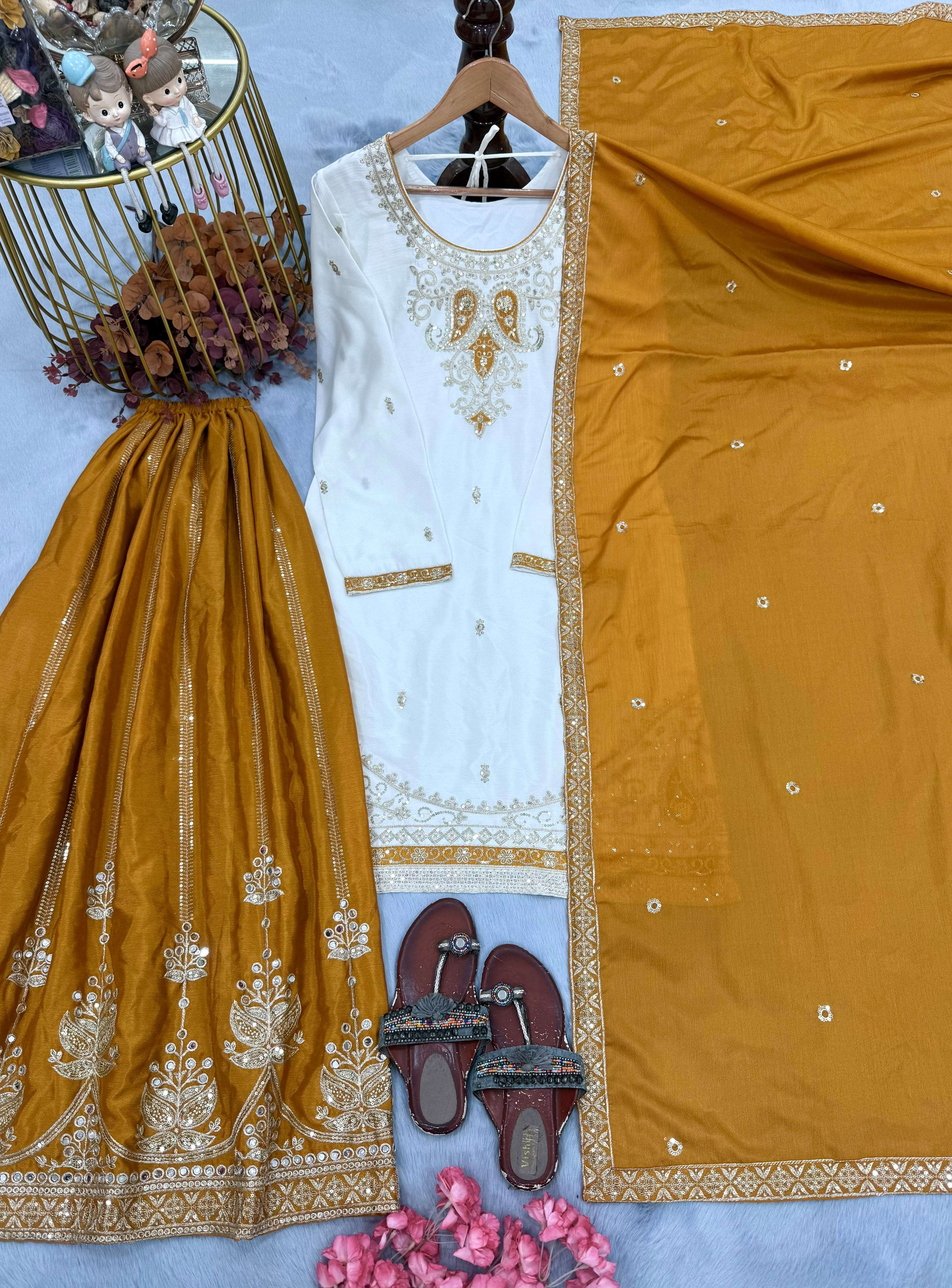 PD 1170 SILK SEQUENCE EMBROIDERY DESIGNER WORK FUNCTION WEAR LADIES SUIT