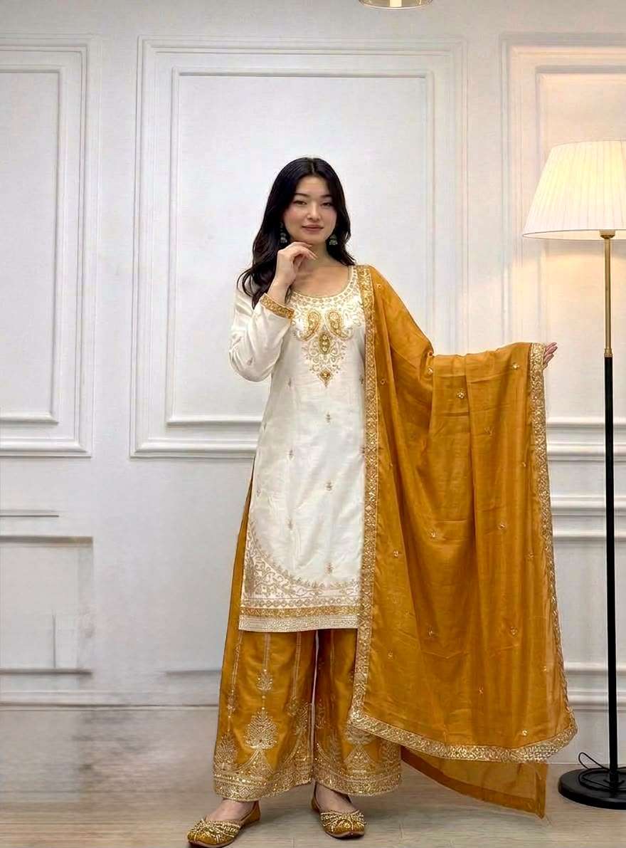 PD 1170 SILK SEQUENCE EMBROIDERY DESIGNER WORK FUNCTION WEAR LADIES SUIT
