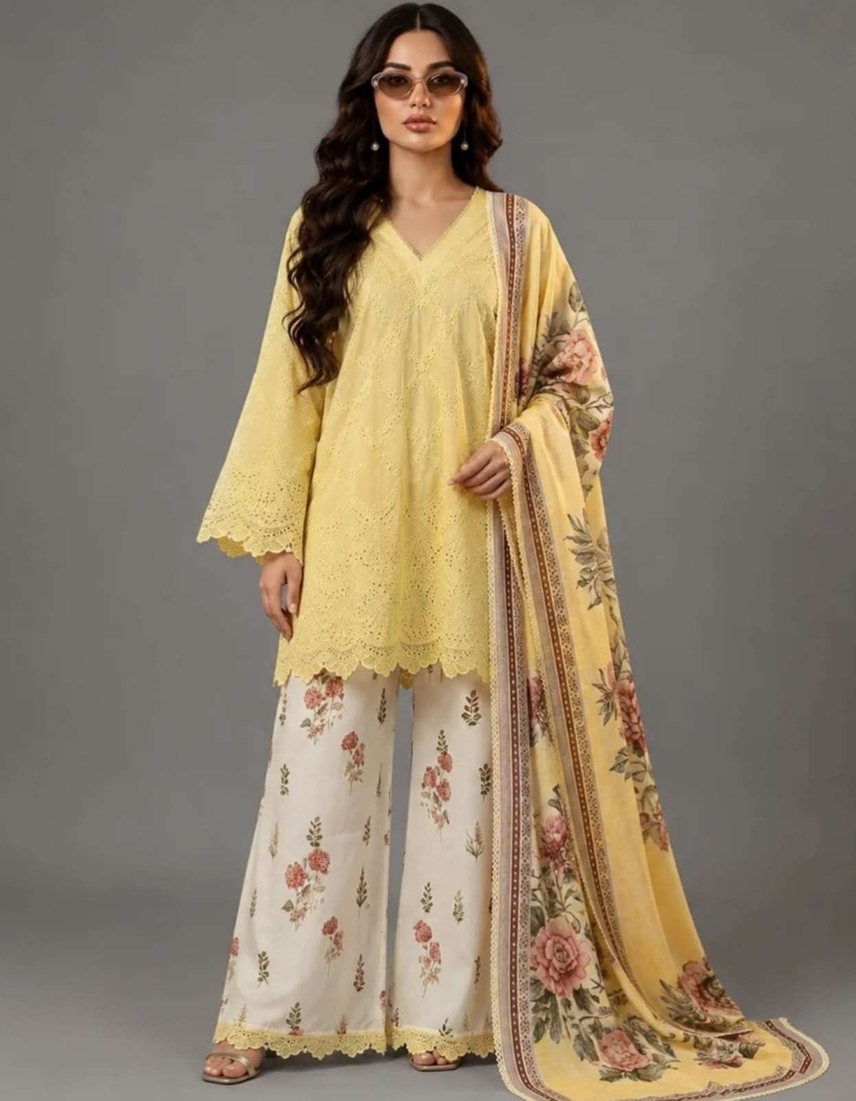 PD 1178 COTTON PREETY LOOKS DESIGNER KURTI PLAZZO WITH DUPATTA SET 