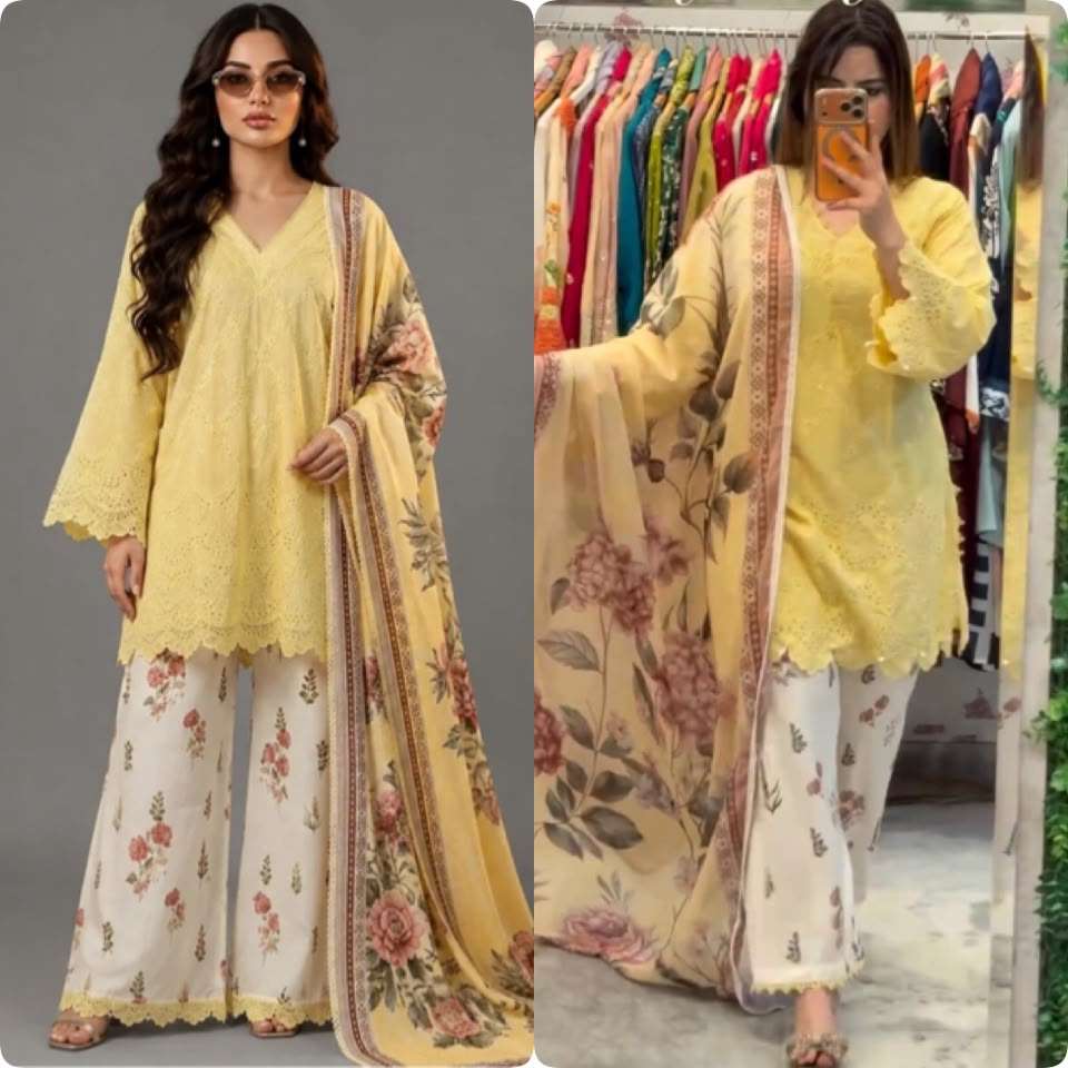 PD 1178 COTTON PREETY LOOKS DESIGNER KURTI PLAZZO WITH DUPATTA SET 