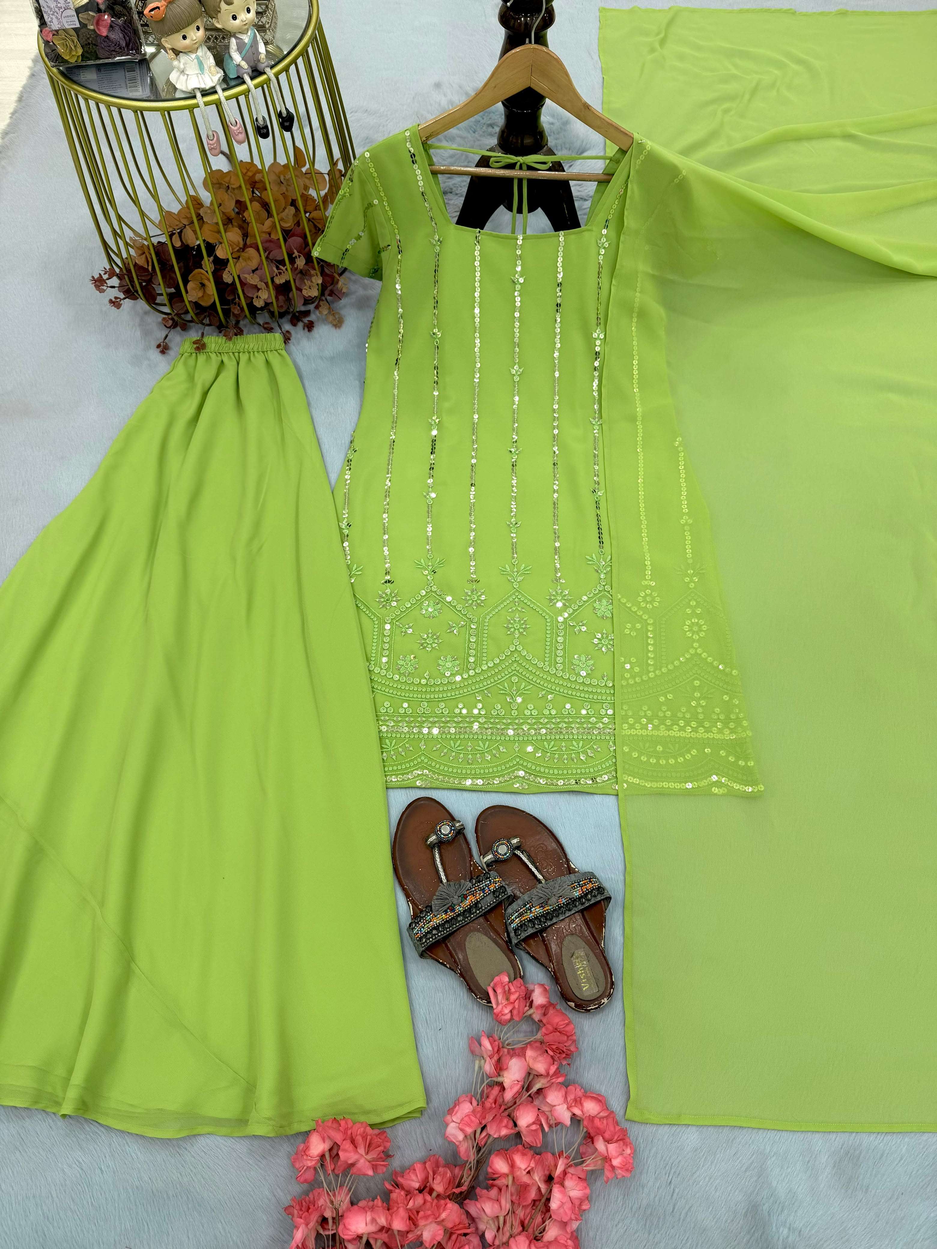 PD 1179 GEORGETTE PARTY WEAR DESIGNER LOOK TOP PLAZZO AND DUPATTA SET 