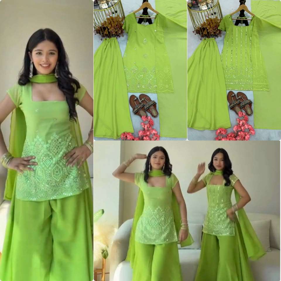 PD 1179 GEORGETTE PARTY WEAR DESIGNER LOOK TOP PLAZZO AND DUPATTA SET 