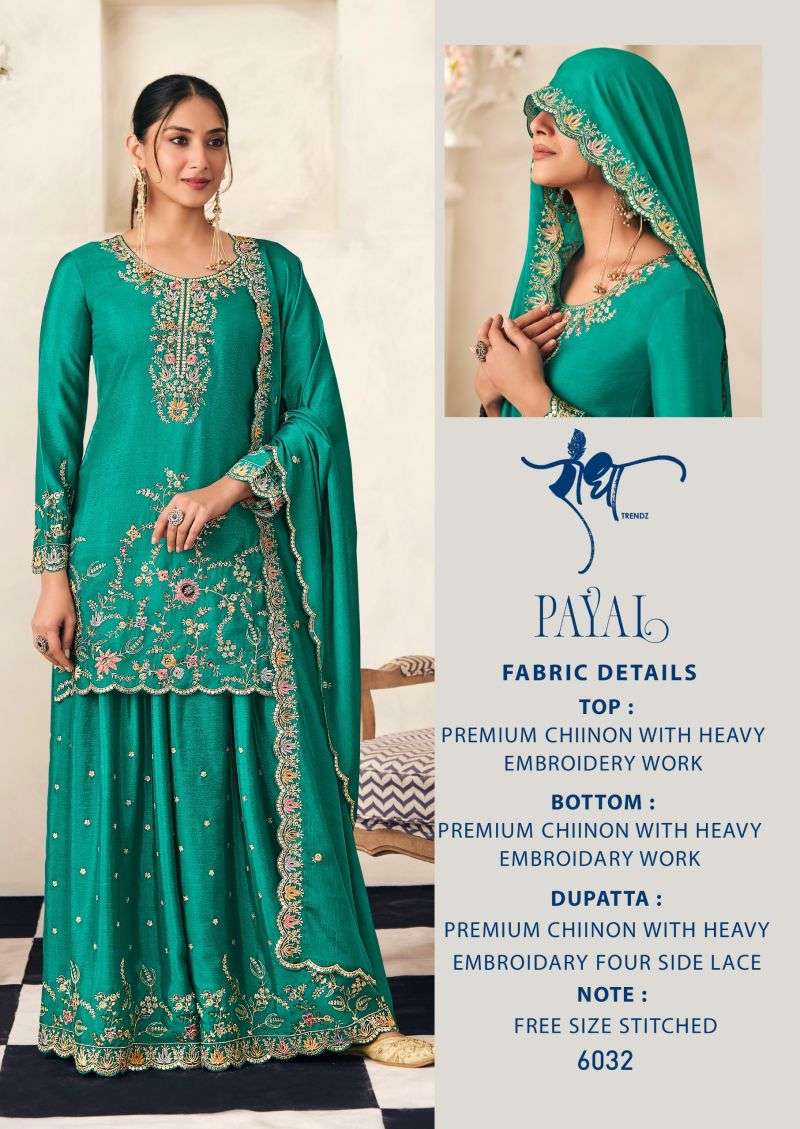 RADHA TRENDZ PAYAL CHINON HEAVY EMBROIDERED DESIGNER FESTIVE WEAR LADIES SUIT 