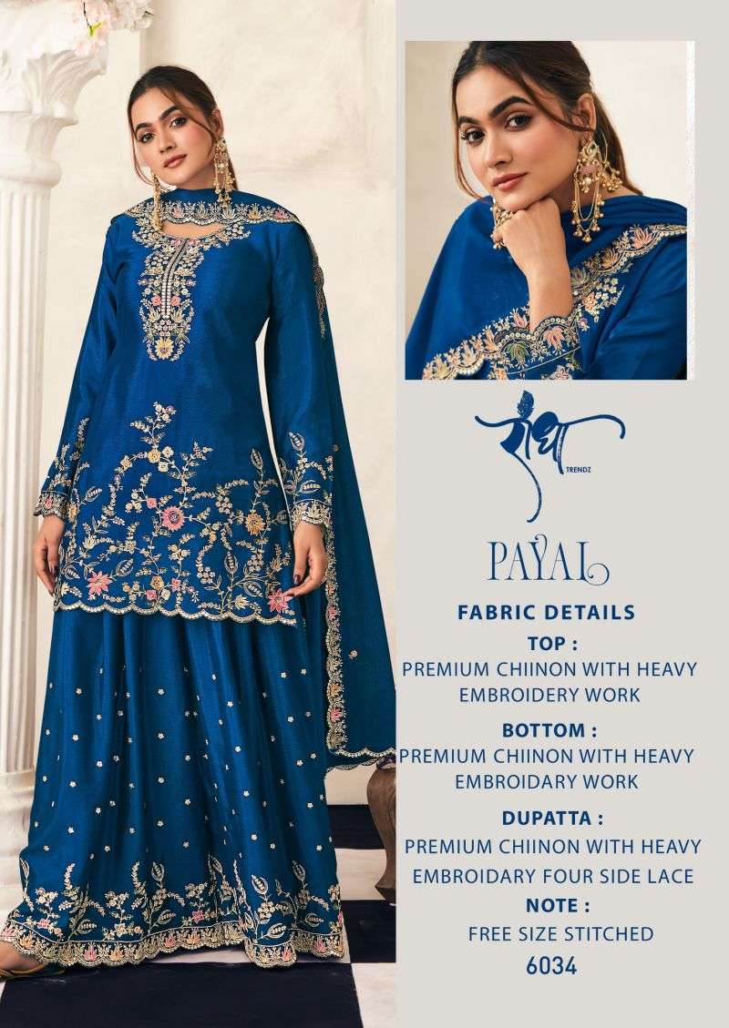 RADHA TRENDZ PAYAL CHINON HEAVY EMBROIDERED DESIGNER FESTIVE WEAR LADIES SUIT 
