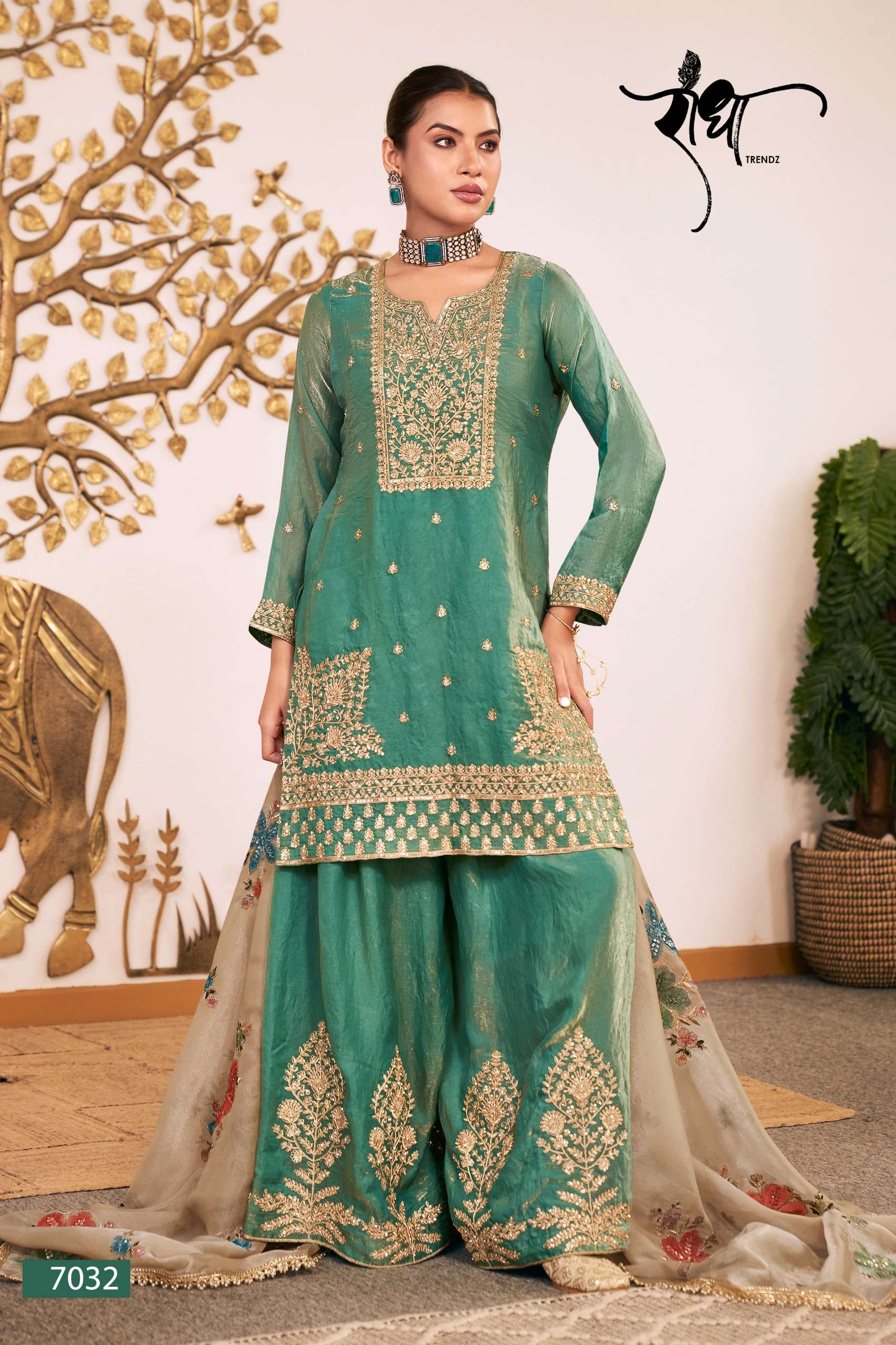 RADHA TRENDZ  SUNFLOWER SILK WITH HEAVY EMBROIDERED DESIGNER FESTIVE WEAR SUIT 