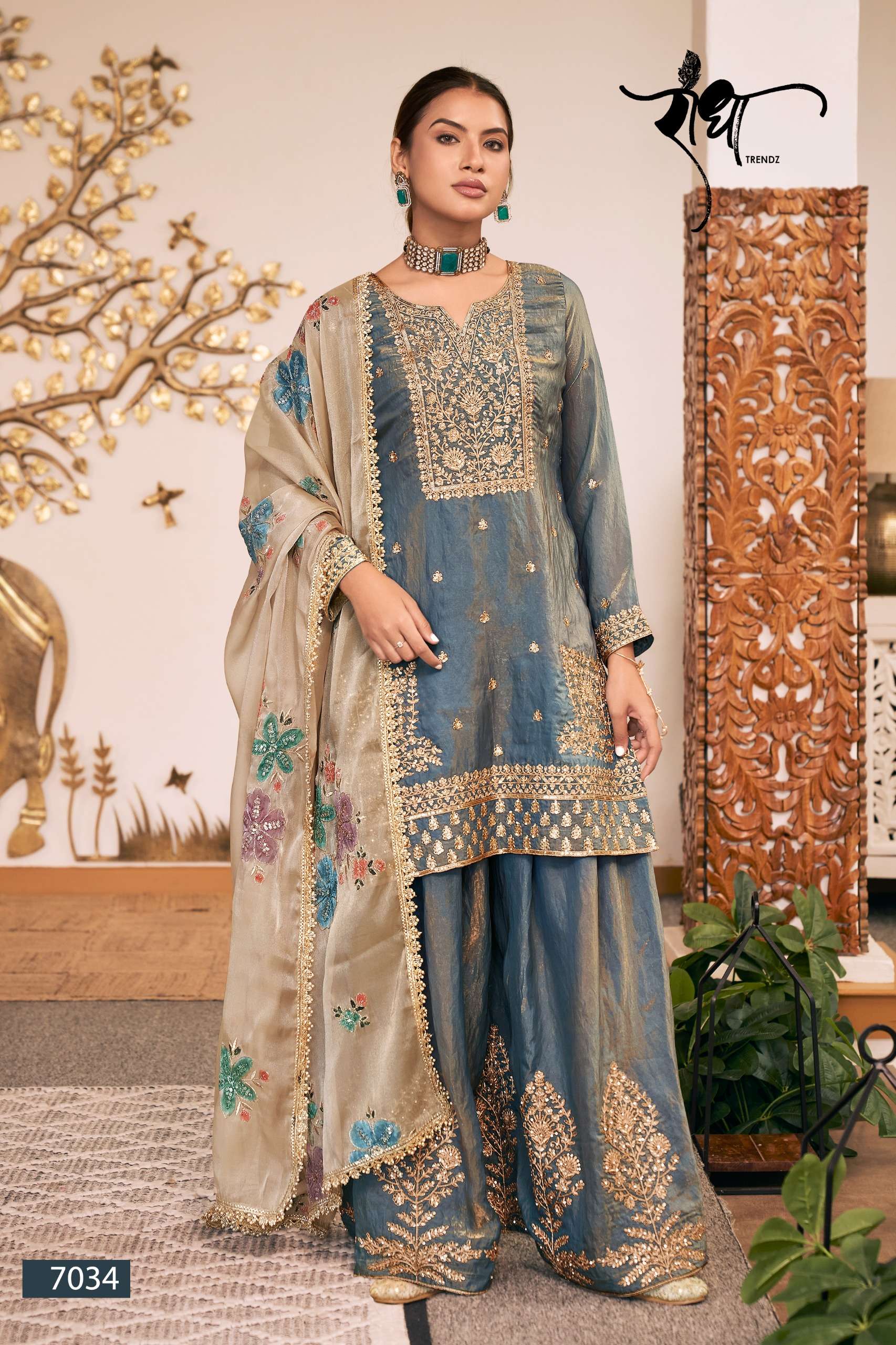 RADHA TRENDZ  SUNFLOWER SILK WITH HEAVY EMBROIDERED DESIGNER FESTIVE WEAR SUIT 