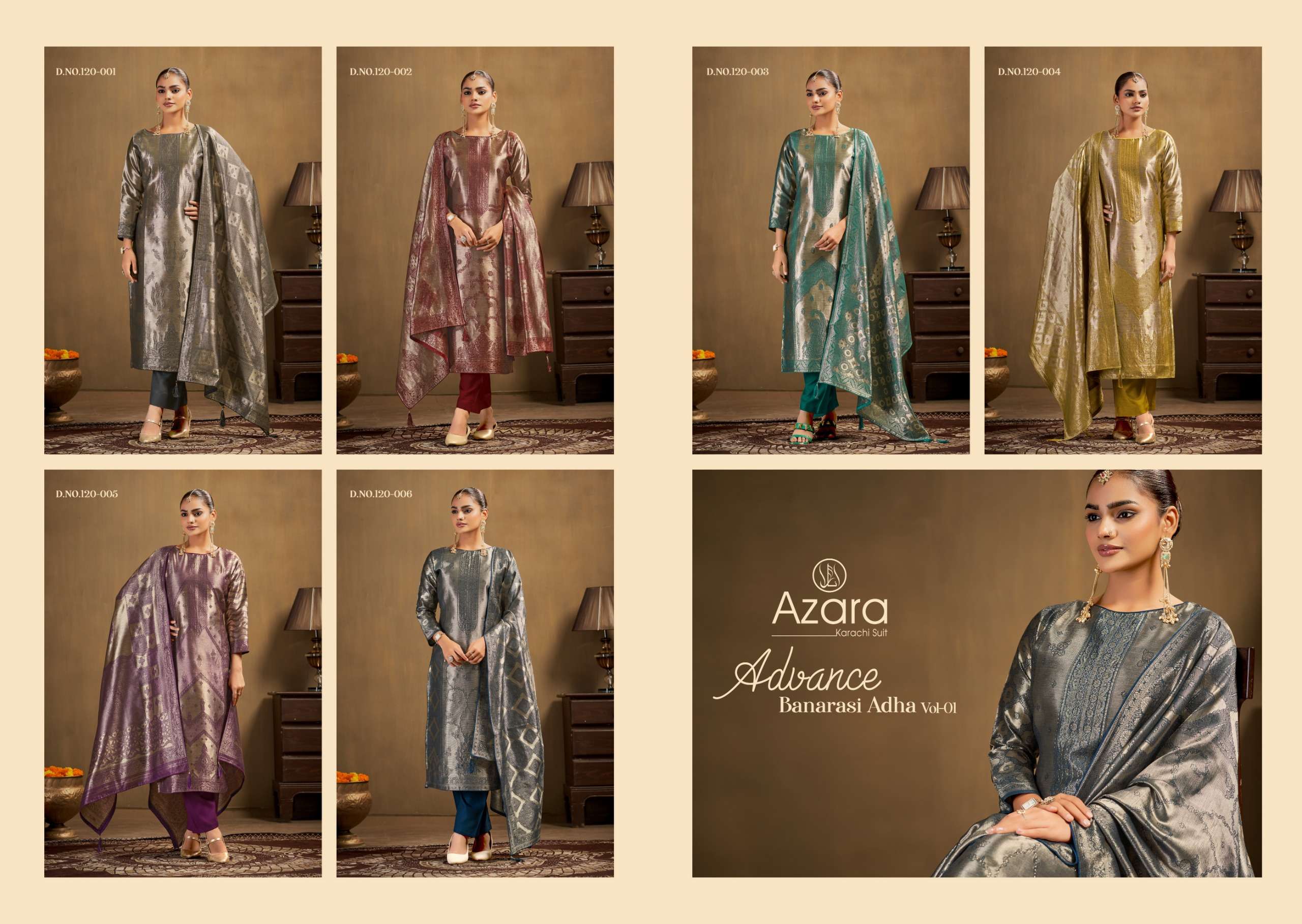 RADHIKA FASHION AZARA ADVANCE BANARASHI ADAH JACQUARD DESIGNER WORK SUIT