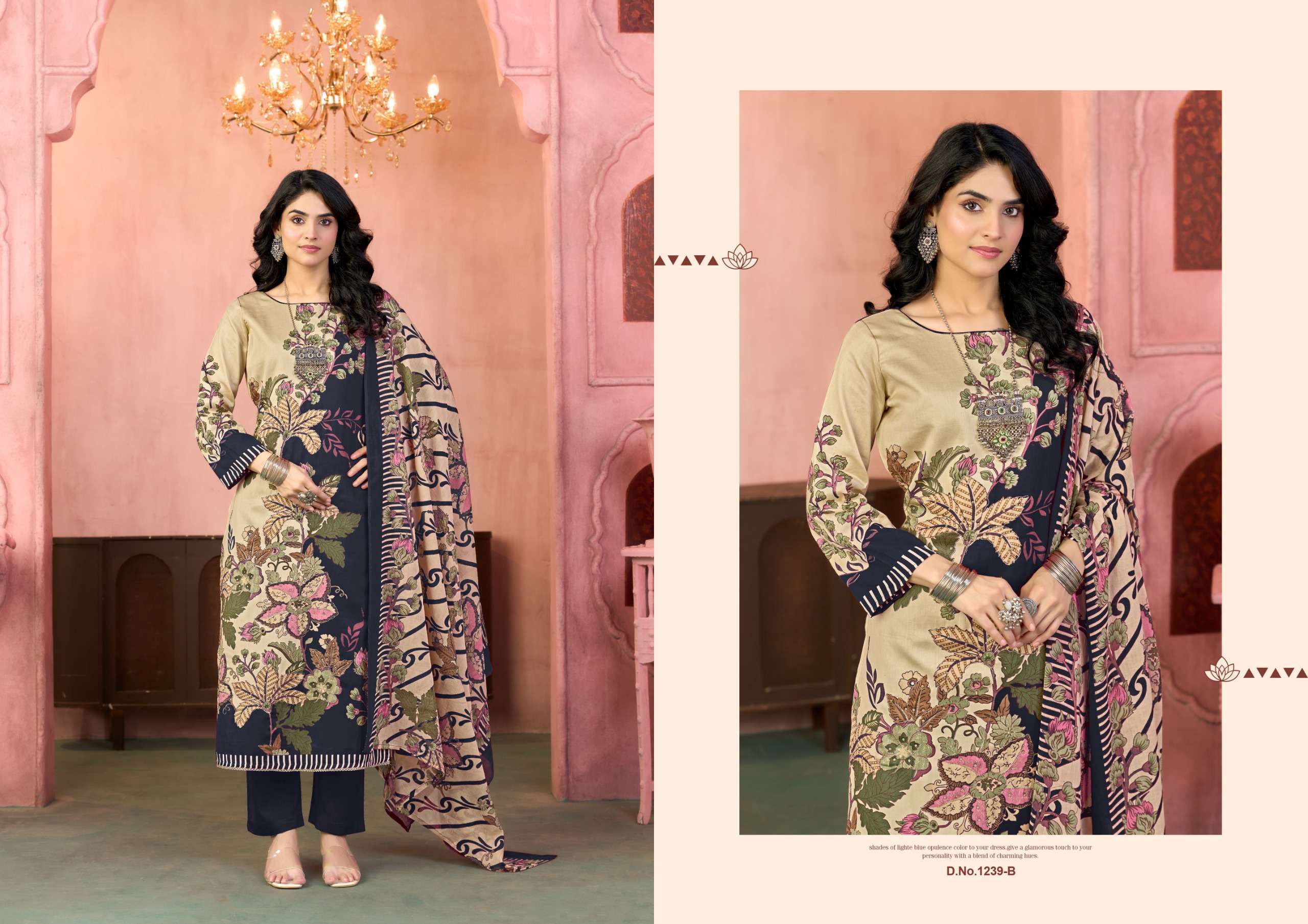 RADHIKA FASHION AZARA KAYKA D NO 1239 JAM COTTON PRINT WITH FANCY WORK SUIT 
