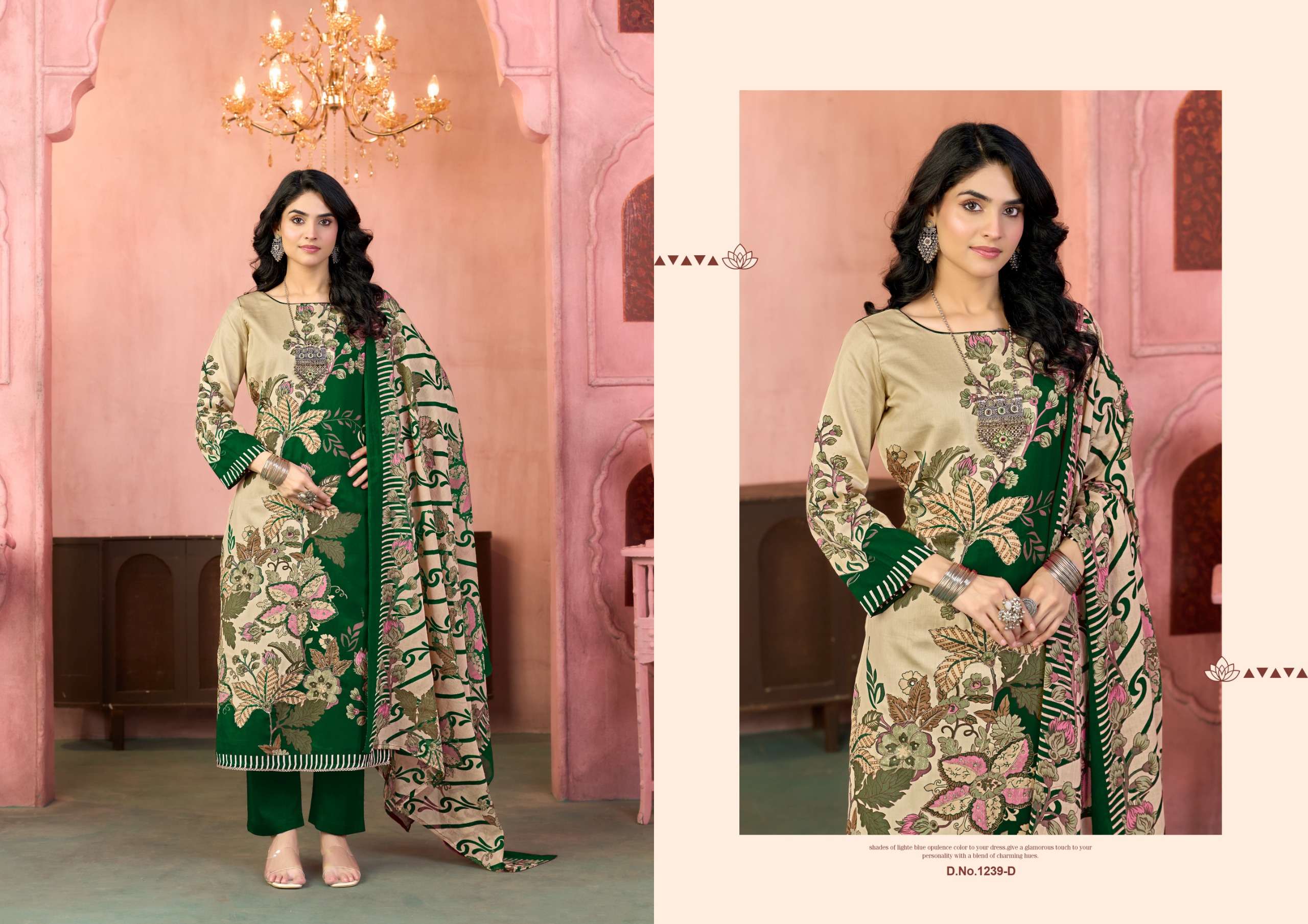 RADHIKA FASHION AZARA KAYKA D NO 1239 JAM COTTON PRINT WITH FANCY WORK SUIT 