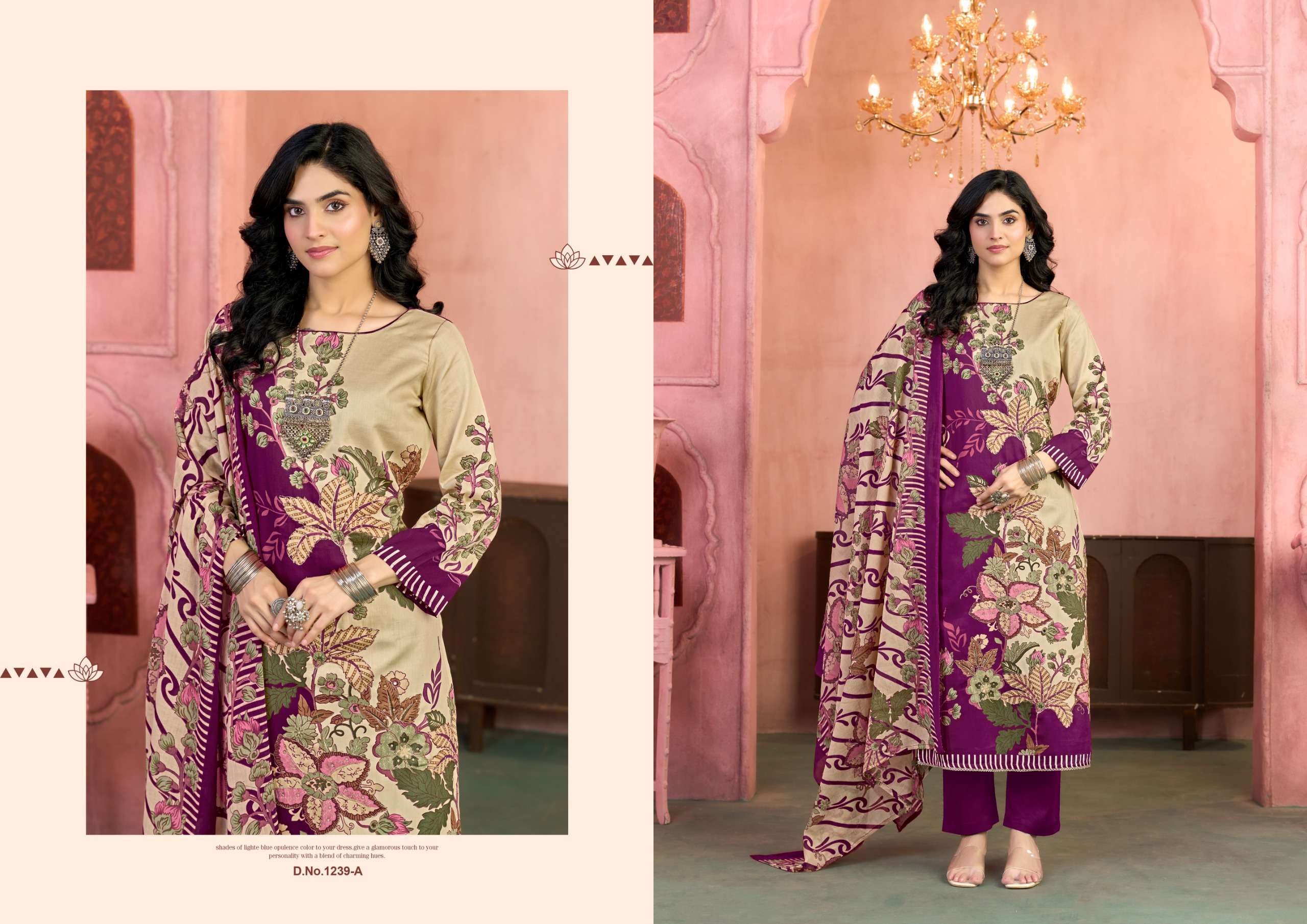 RADHIKA FASHION AZARA KAYKA D NO 1239 JAM COTTON PRINT WITH FANCY WORK SUIT 