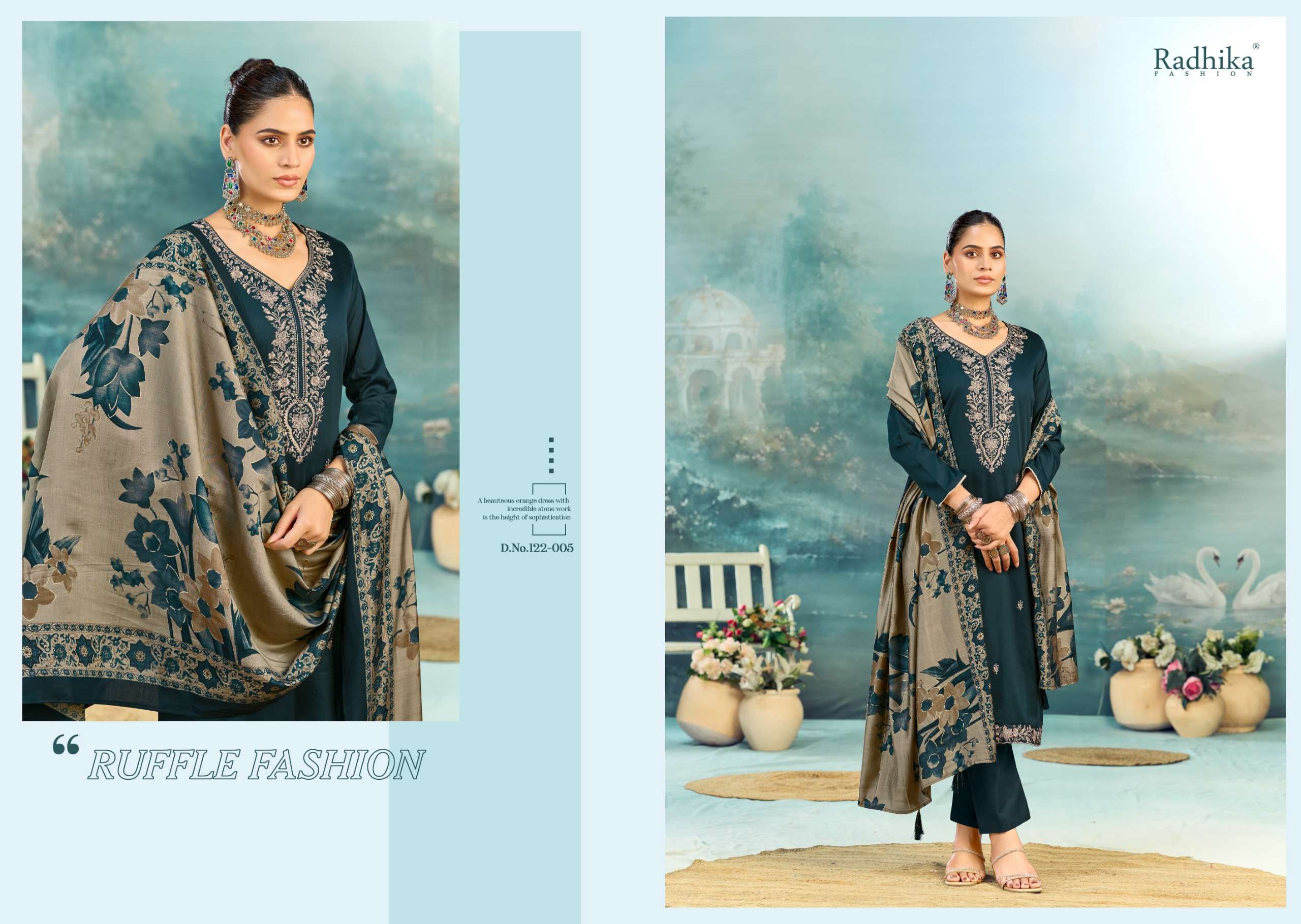 RADHIKA FASHION AZARA SHAFINAZ VOL 3 JAM COTTON PRINT WITH FANCY WORK SUIT
