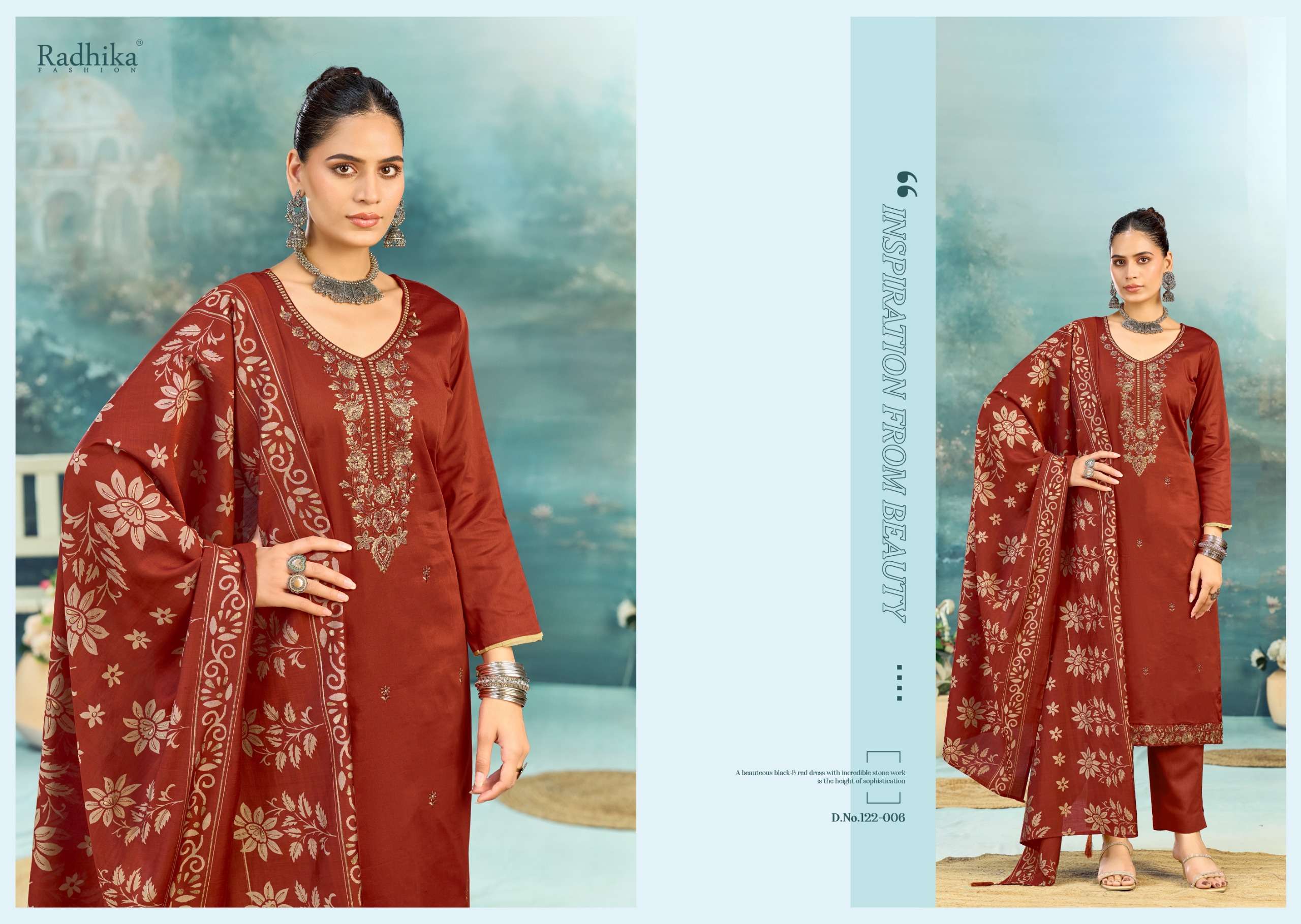 RADHIKA FASHION AZARA SHAFINAZ VOL 3 JAM COTTON PRINT WITH FANCY WORK SUIT