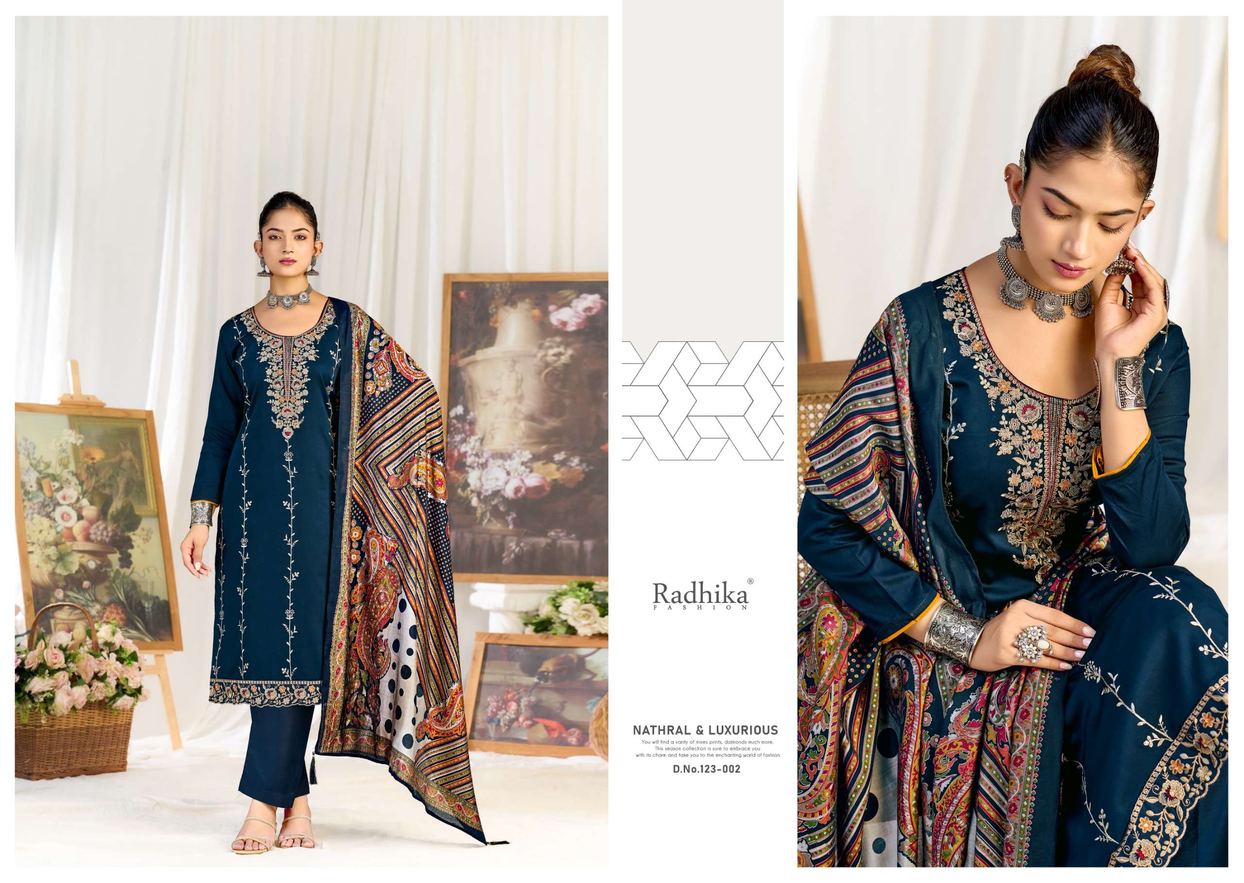 RADHIKA FASHION AZARA ZEENAT JAM COTTON PRINT WITH FANCY WORK SUIT 