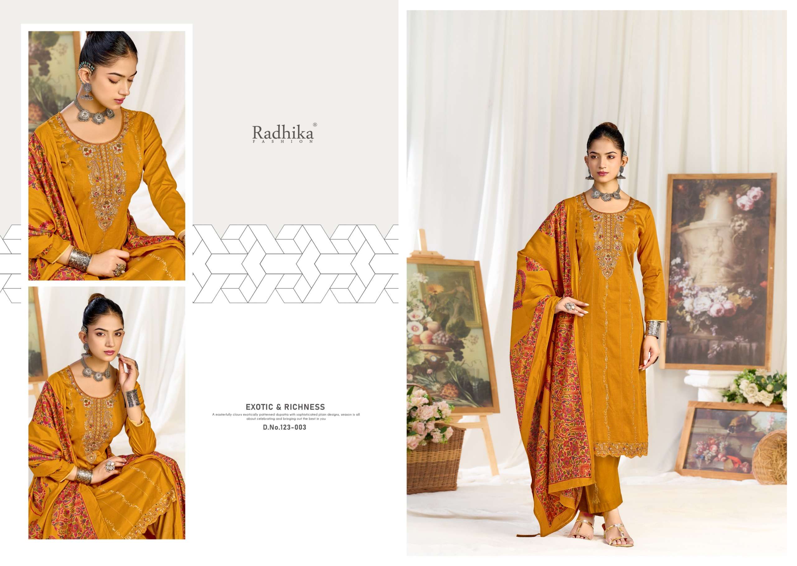 RADHIKA FASHION AZARA ZEENAT JAM COTTON PRINT WITH FANCY WORK SUIT 