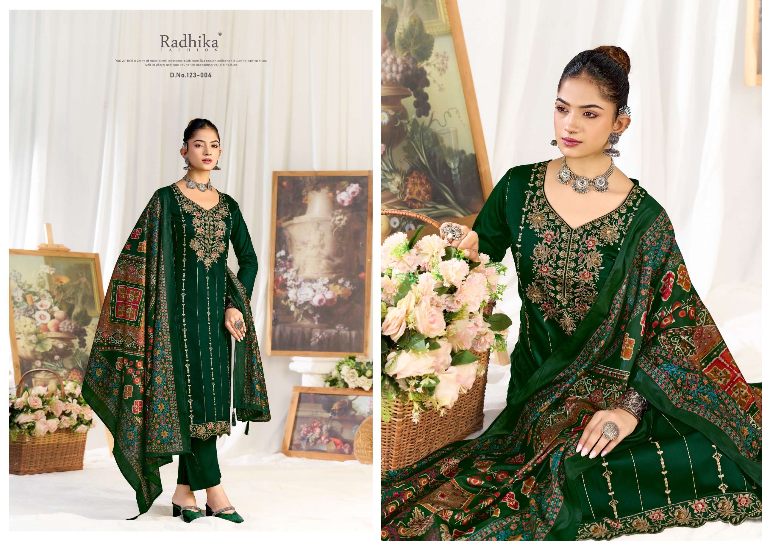 RADHIKA FASHION AZARA ZEENAT JAM COTTON PRINT WITH FANCY WORK SUIT 