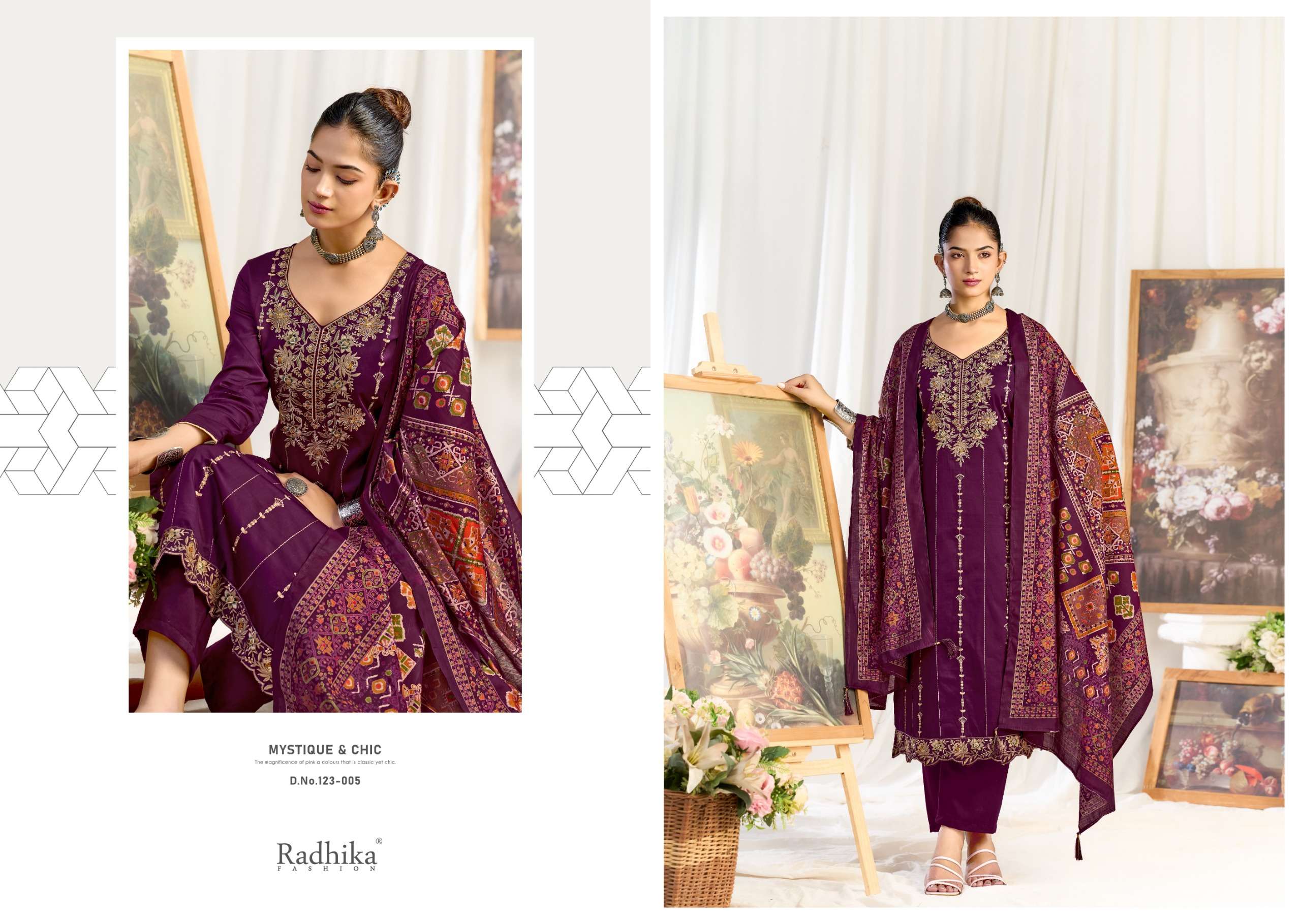 RADHIKA FASHION AZARA ZEENAT JAM COTTON PRINT WITH FANCY WORK SUIT 