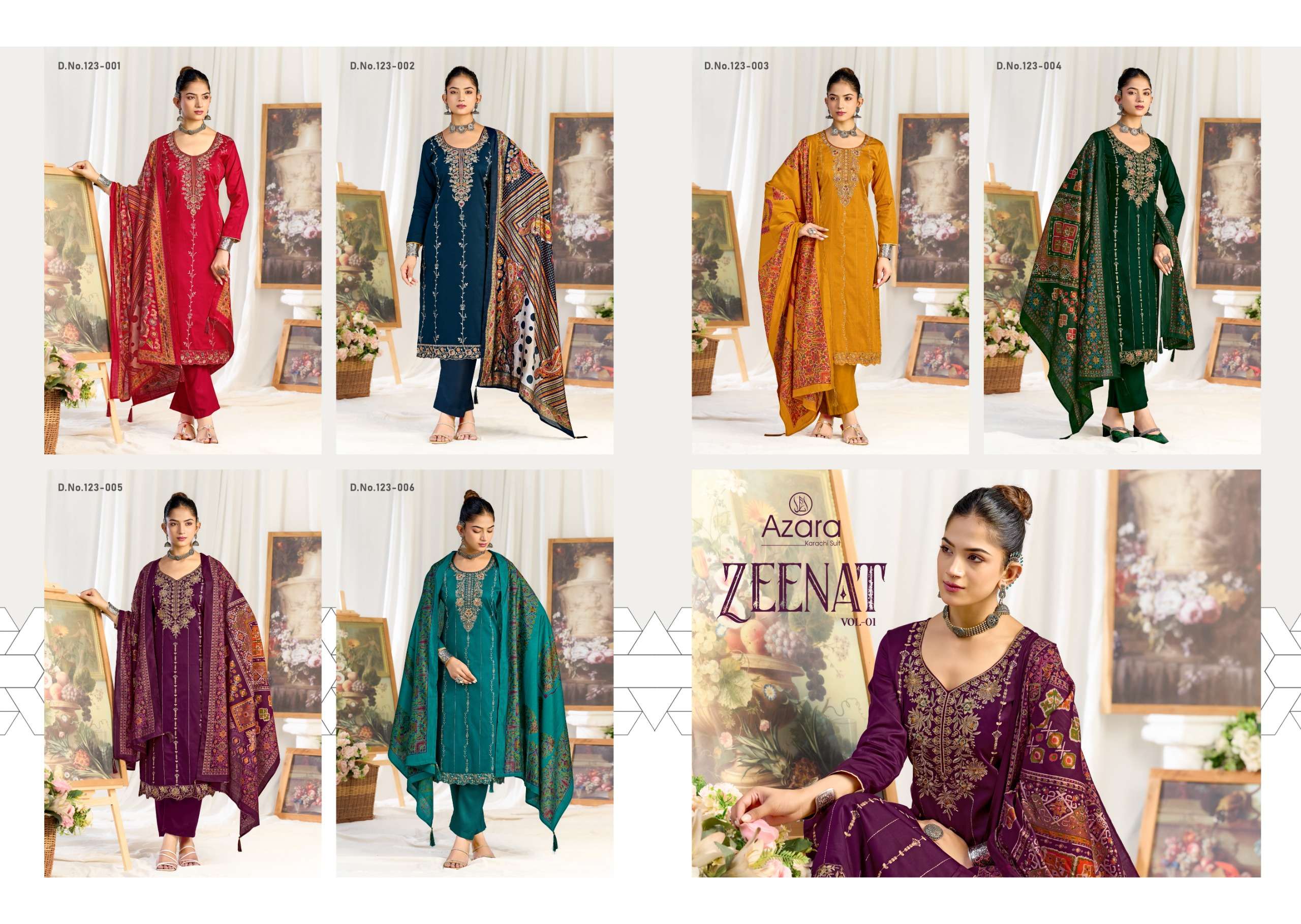 RADHIKA FASHION AZARA ZEENAT JAM COTTON PRINT WITH FANCY WORK SUIT 